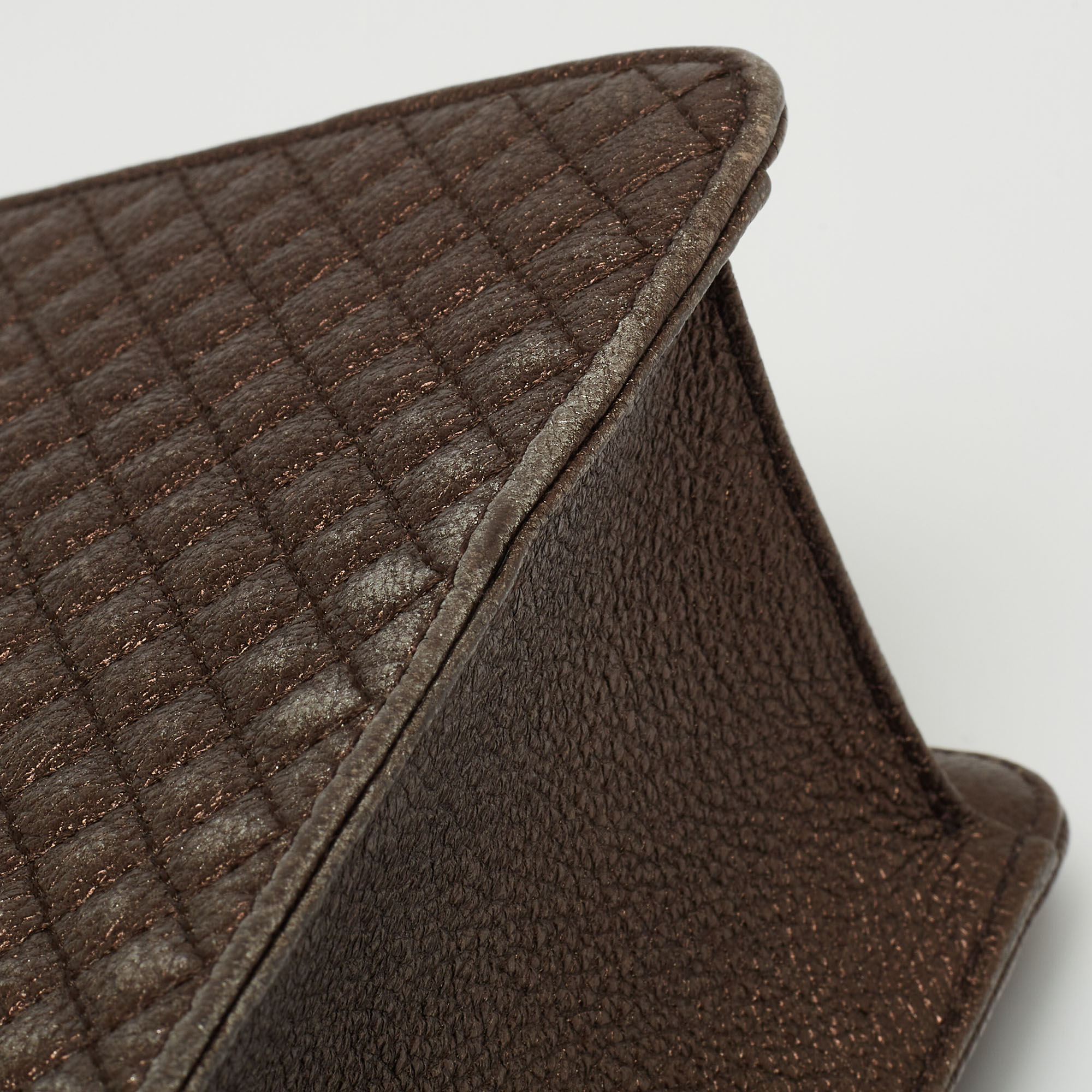 Carolina Herrera Metallic Brown Quilted Leather Chain Detail Top Handle Bag