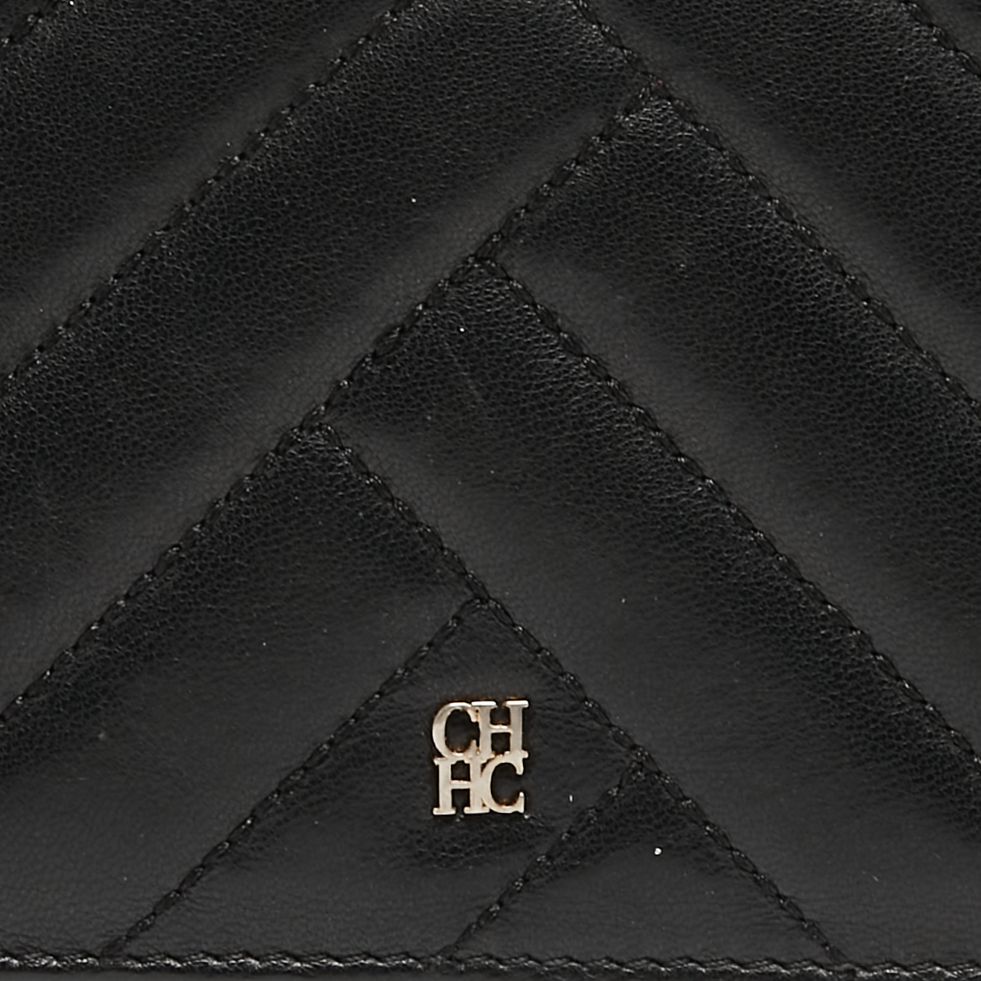 Carolina Herrera Black Chevron Quilted Leather Bifold Continental Wallet