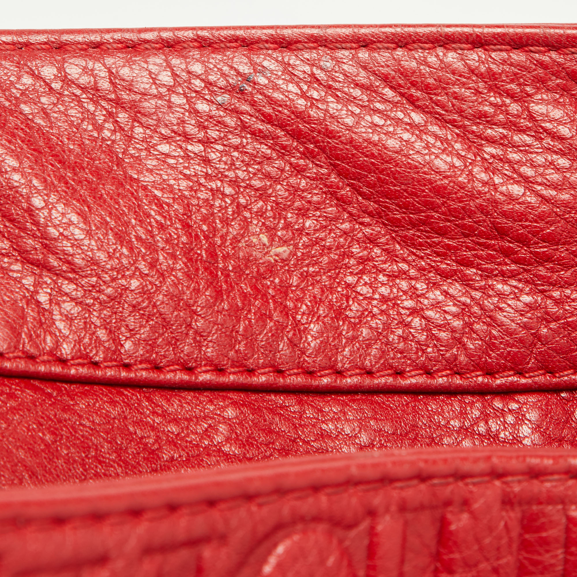 Carolina Herrera Red Monogram Embossed Leather Chain Bow Hobo