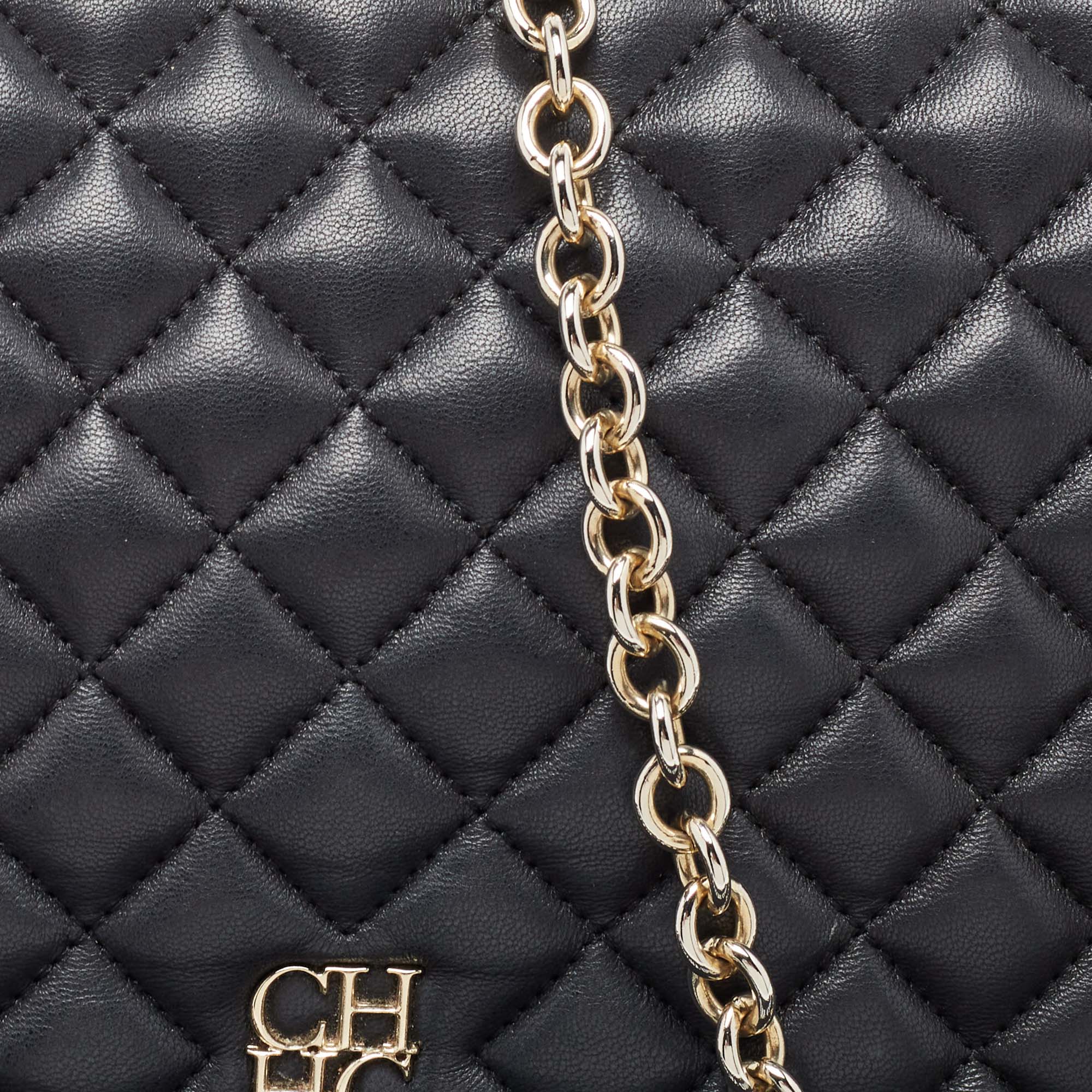 Carolina Herrera Black Quilted Leather Flap Chain Shoulder Bag