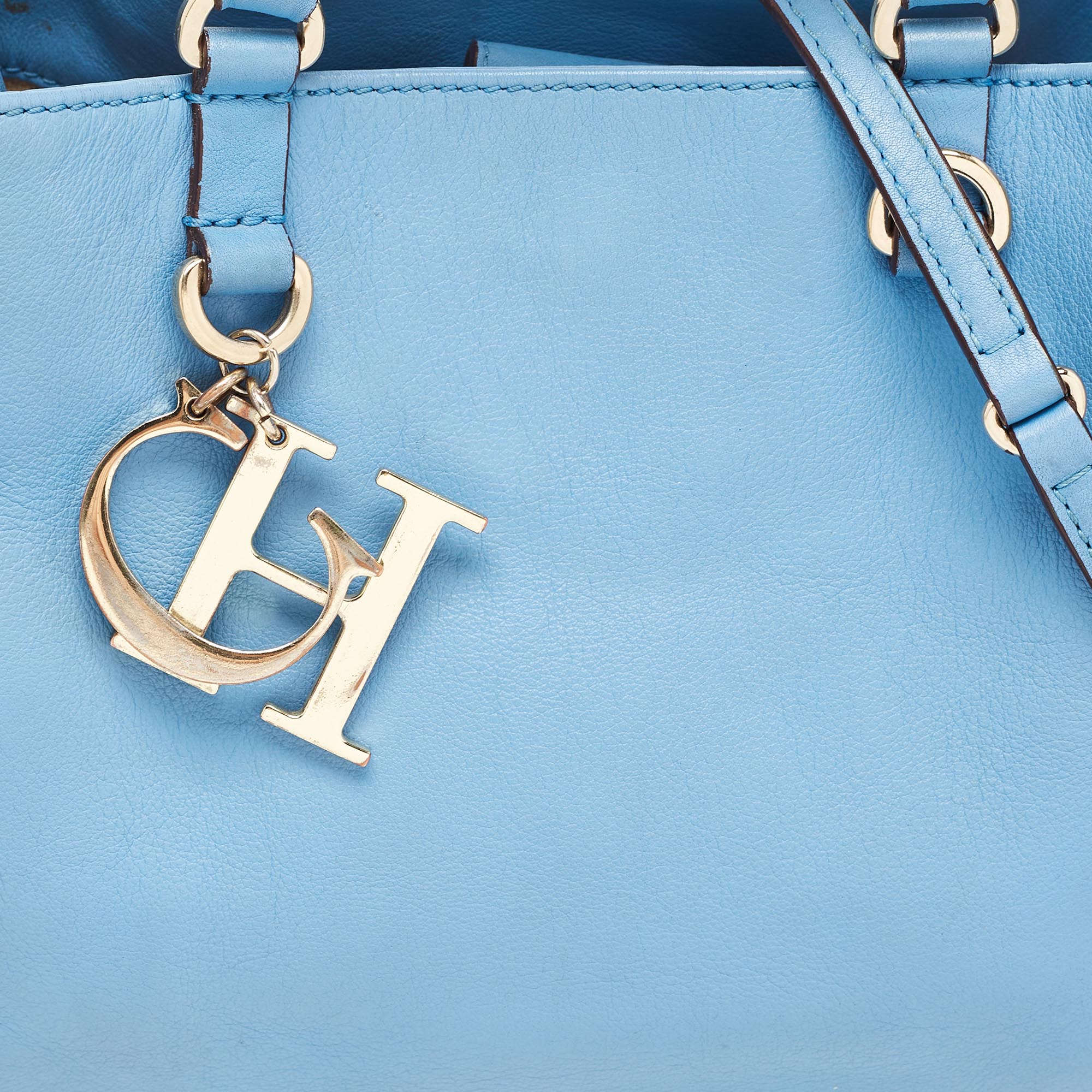 Carolina Herrera Blue Leather CH Logo Tote