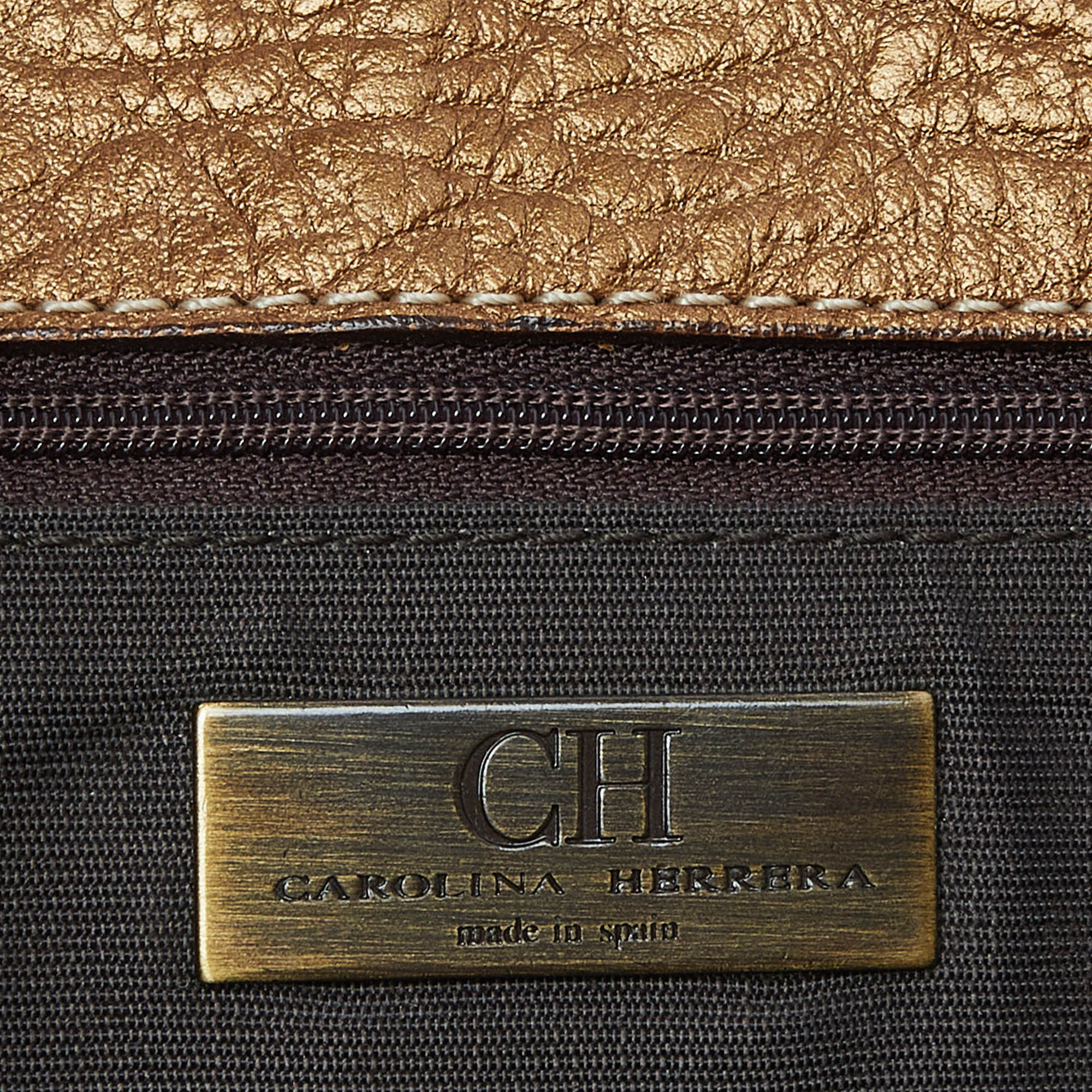 Carolina Herrera Bronze Monogram Embossed Leather Scarf Tote