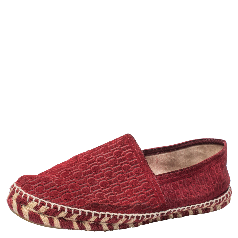 Image of Carolina Herrera Burgundy Suede Monogram Espadrilles Sneaker Size