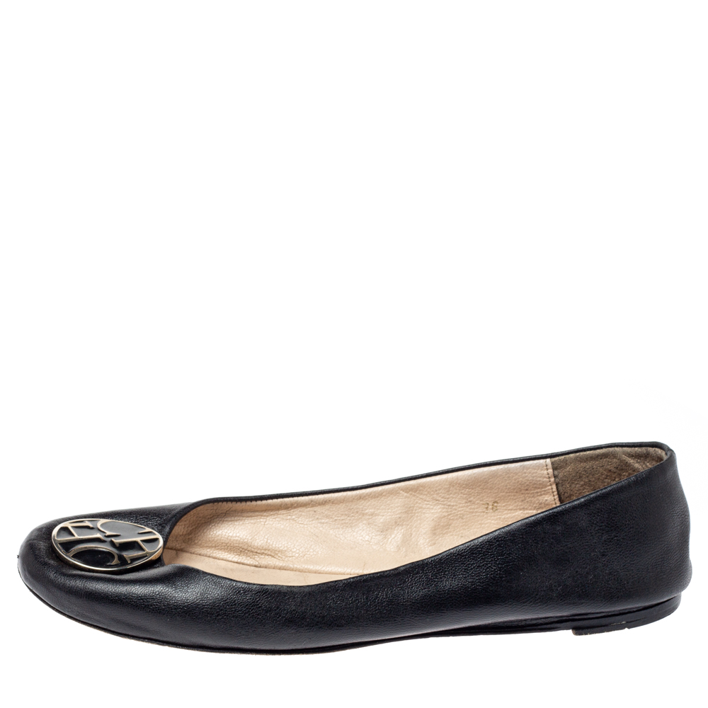 CH Carolina Herrera Black Leather Ballet Flats Size 36