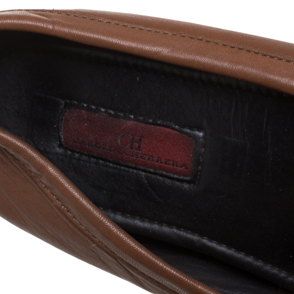 CH Carolina Herrera Brown Leather Logo Detail Flats Size 37