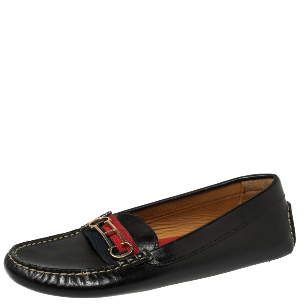 Carolina Herrera Black Leather Logo Detail Slip On Loafers Size 39