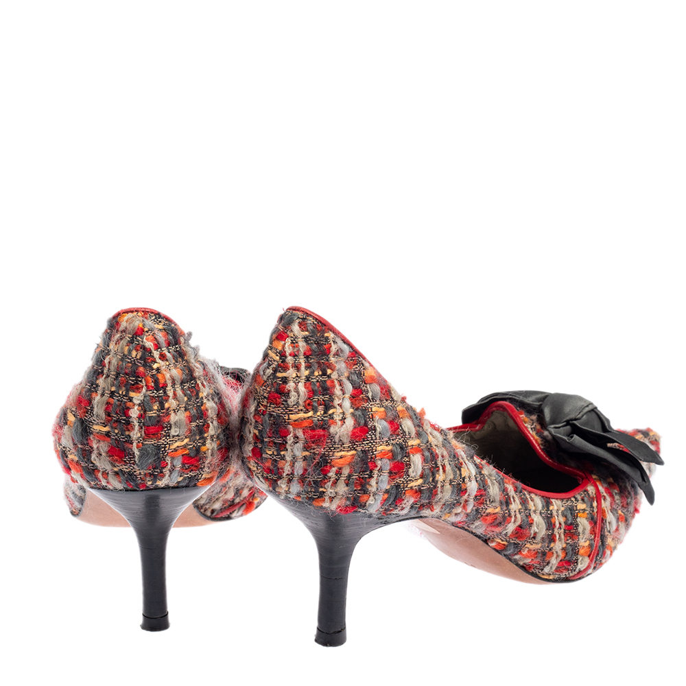 CH Carolina Herrera Multicolor Tweed Pointed Toe Bow Pumps Size 37