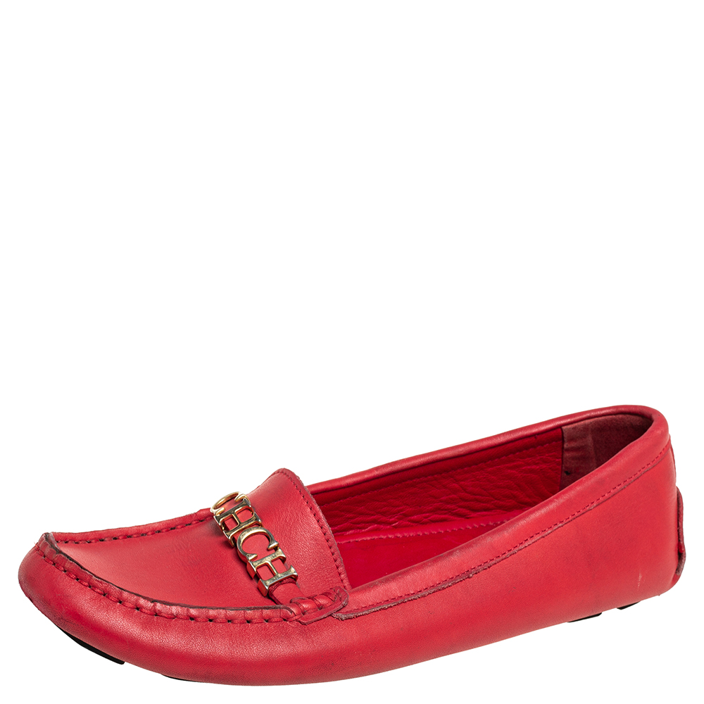Carolina Herrera Red Leather Slip On Loafers Size 39