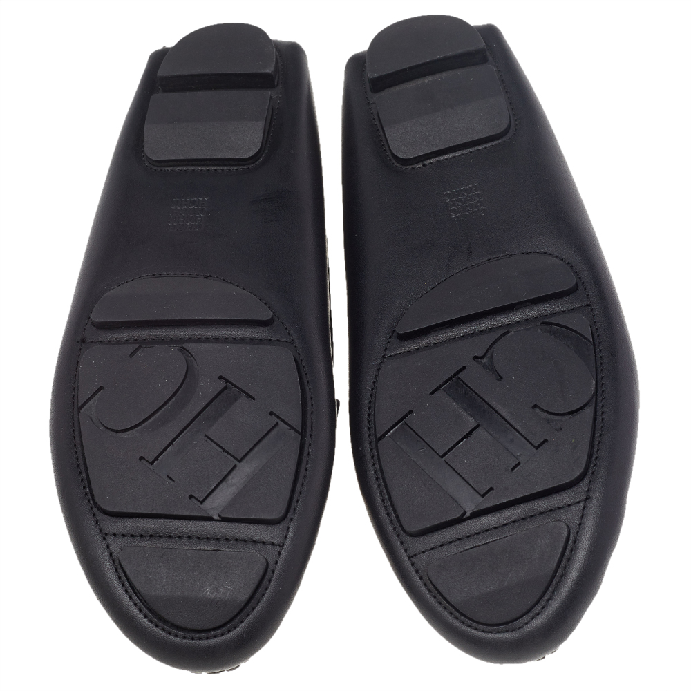 CH Carolina Herrera Black Leather Logo Charm Detail Slip On Loafers Size 39