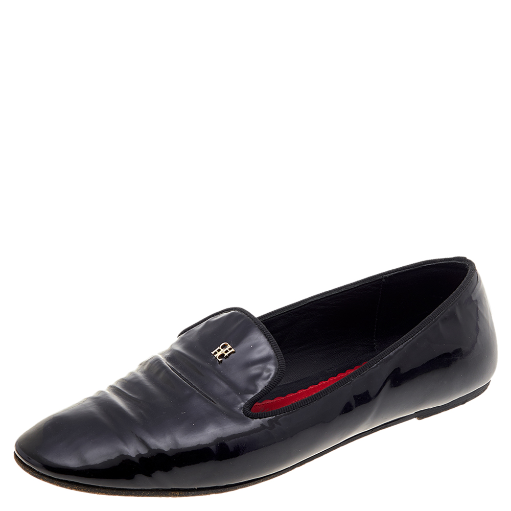 CH Carolina Herrera Black Patent Leather Smoking Loafers Size 37