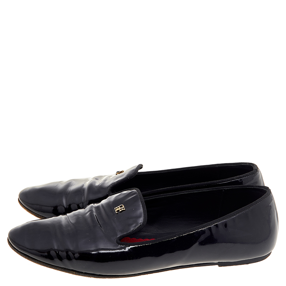 CH Carolina Herrera Black Patent Leather Smoking Loafers Size 37