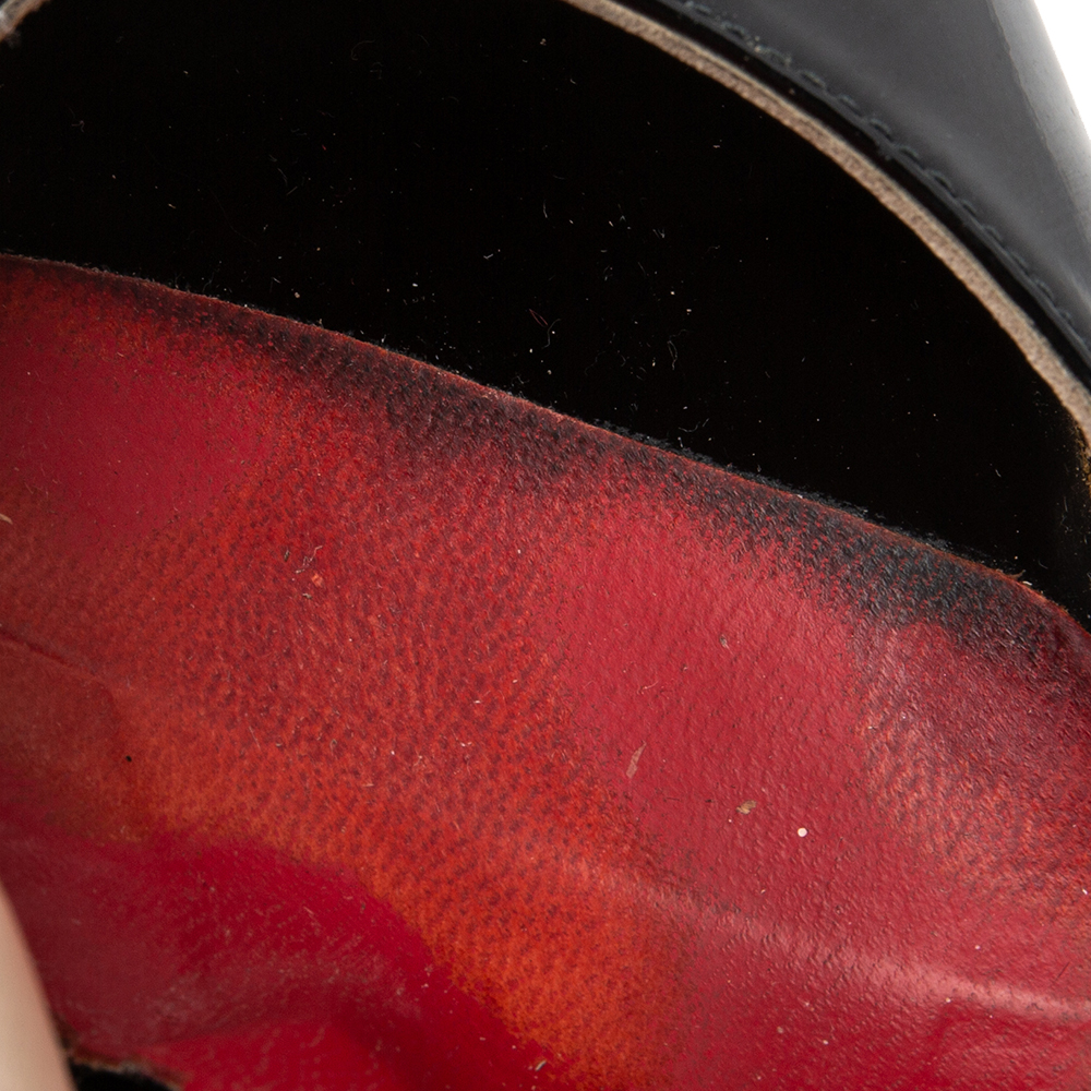 CH Carolina Herrera Black Patent Leather Peep-Toe Cork Wedge Platform Slingback Sandals Size 37