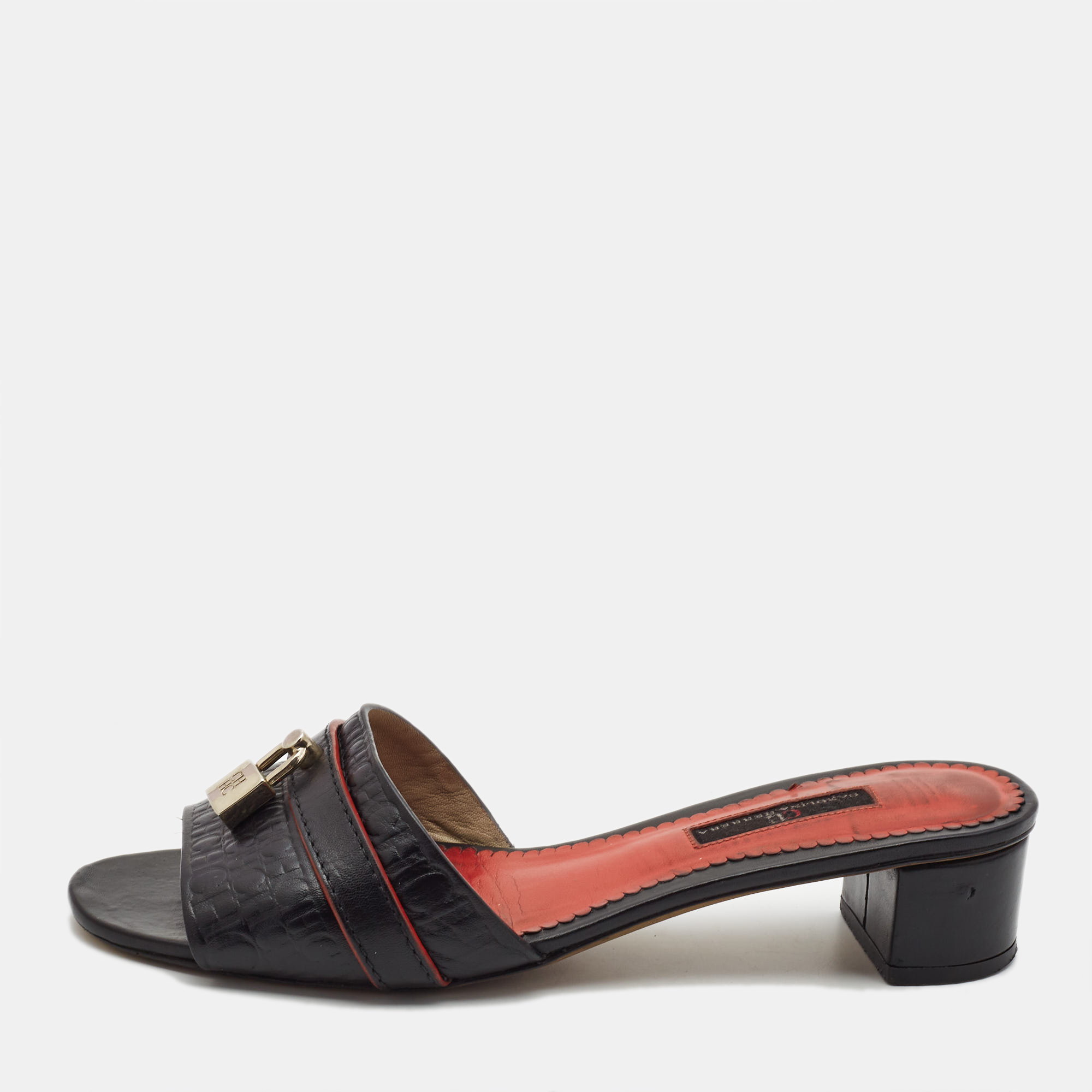 Carolina herrera black/red leather matryoshka locked sandals size 38