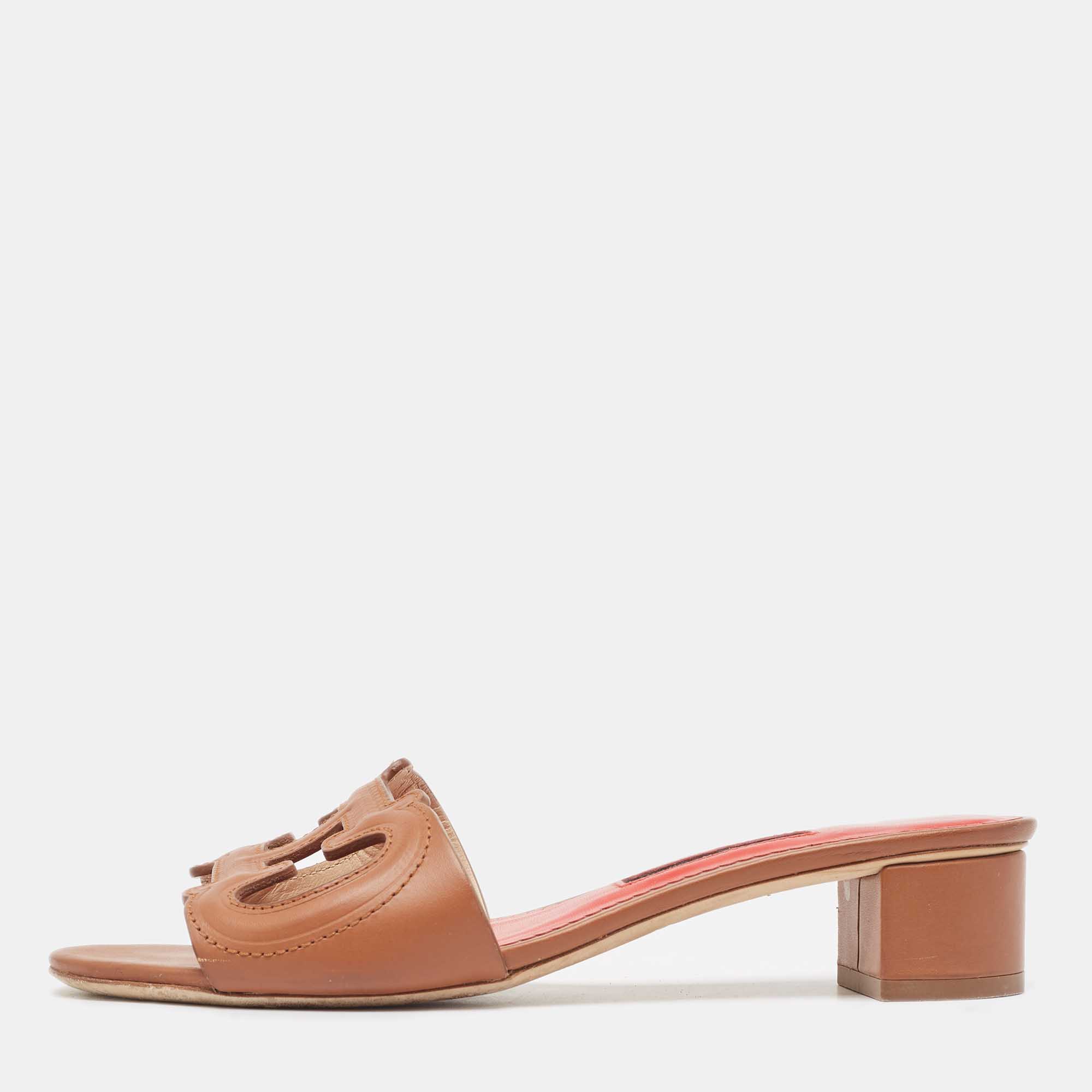 Carolina herrera brown leather slide sandals size 37