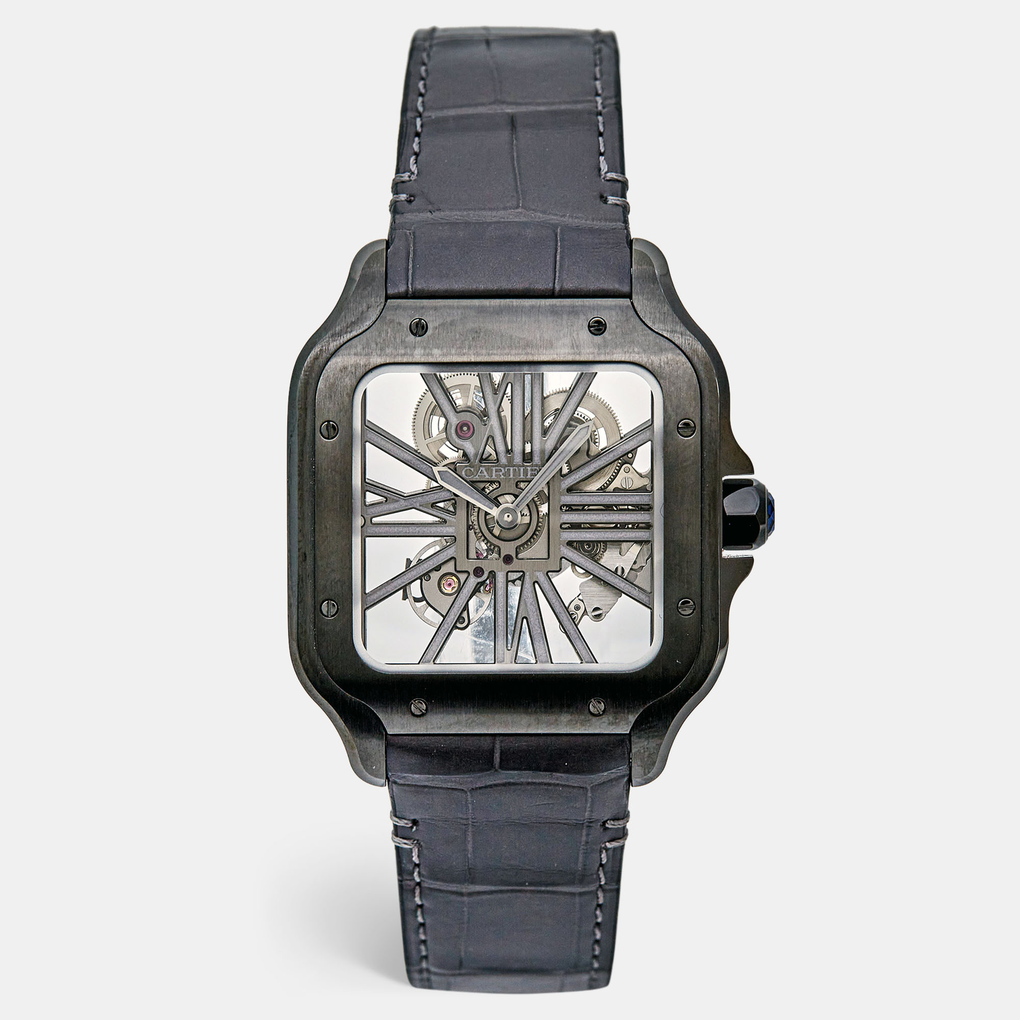Cartier santos de cartier black steel watch large model whsa0009 men's watch 39.7 mm
