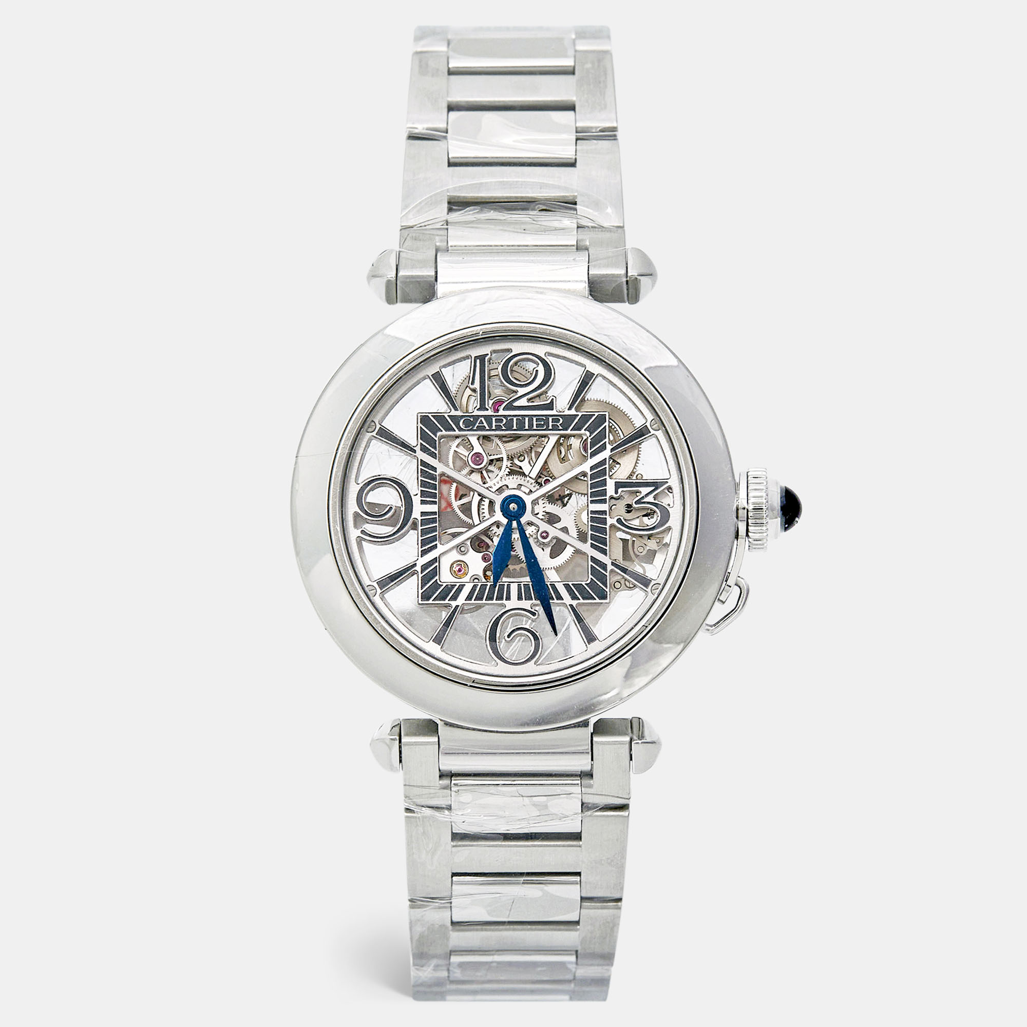 Cartier pasha de cartier stainless steel cartier automatic skeleton whpa0007 men's watch 41 mm