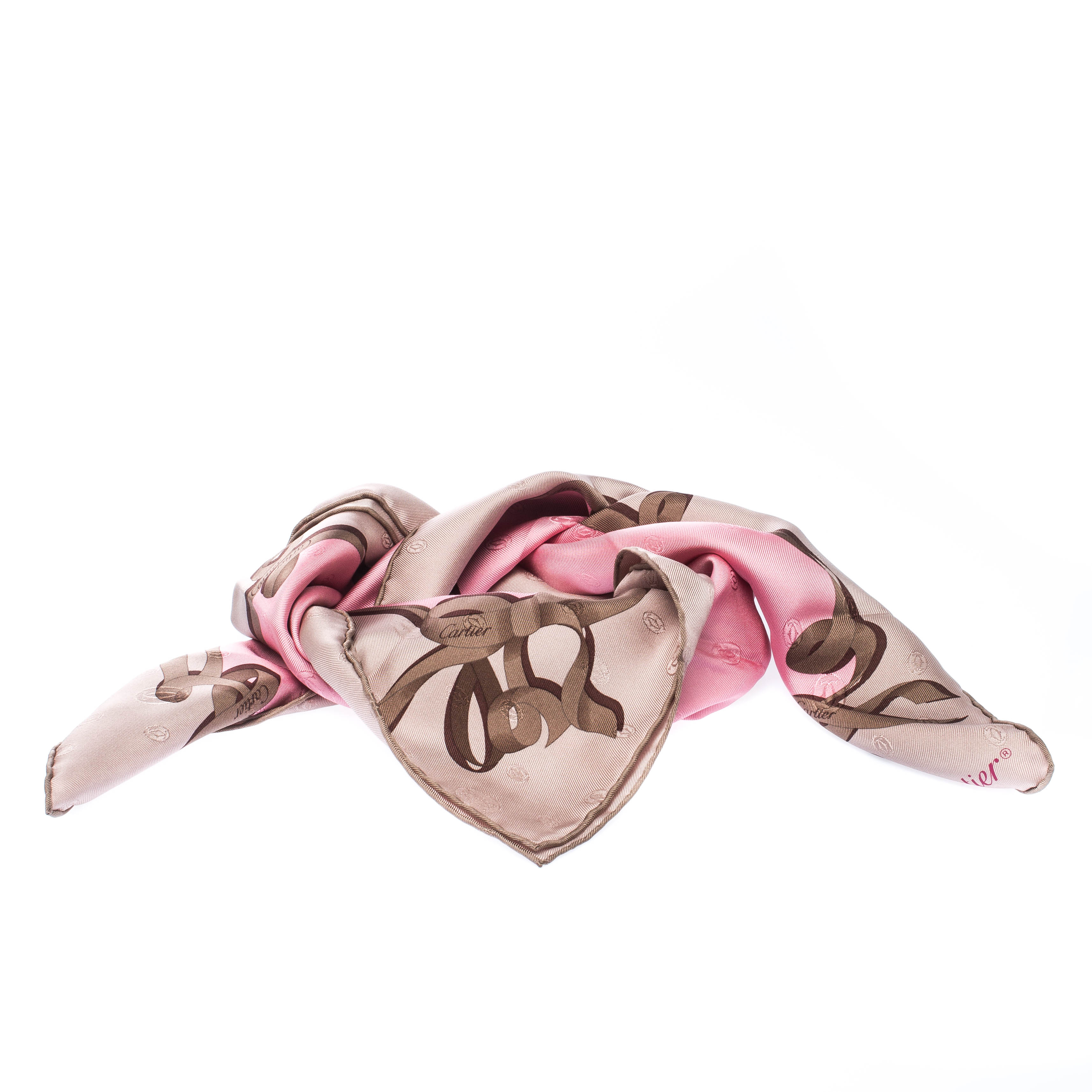

Cartier Pink Monogram Patterned Jacquard Silk Twill Square Scarf