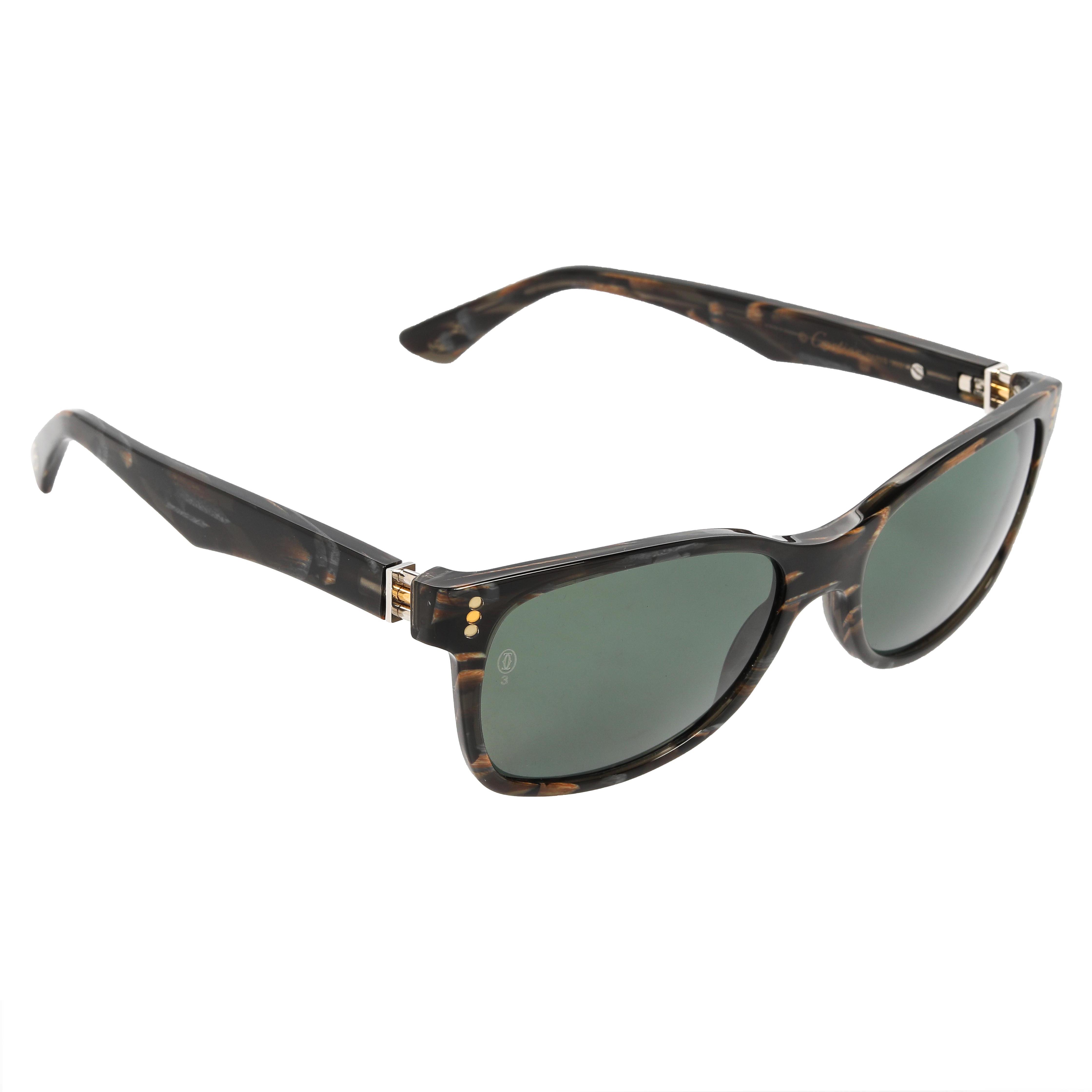 Image of Cartier Black/Green Tortoise Polarized Premiere Wayfarer Sunglasses