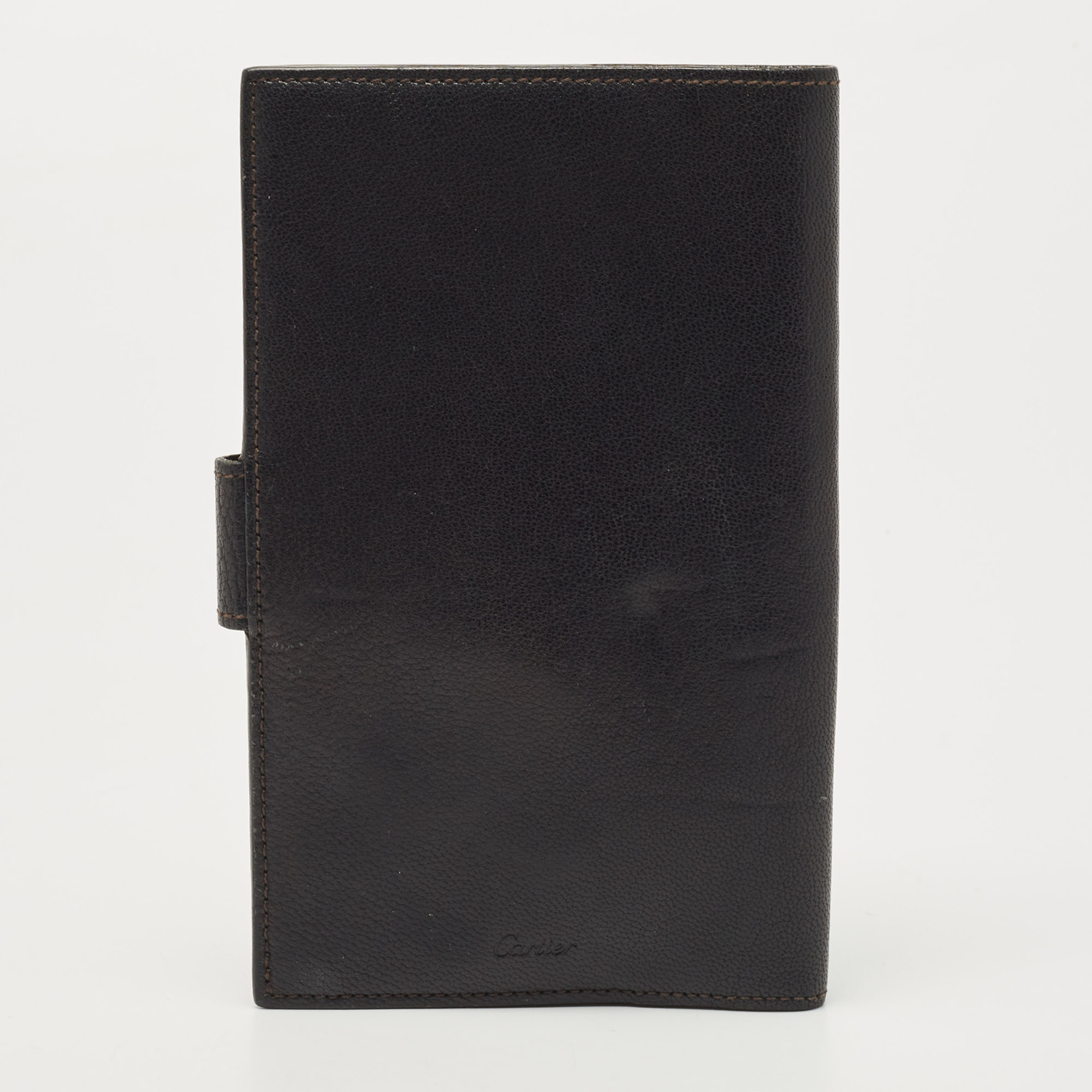 Cartier Dark Brown Leather Flap Passport Holder