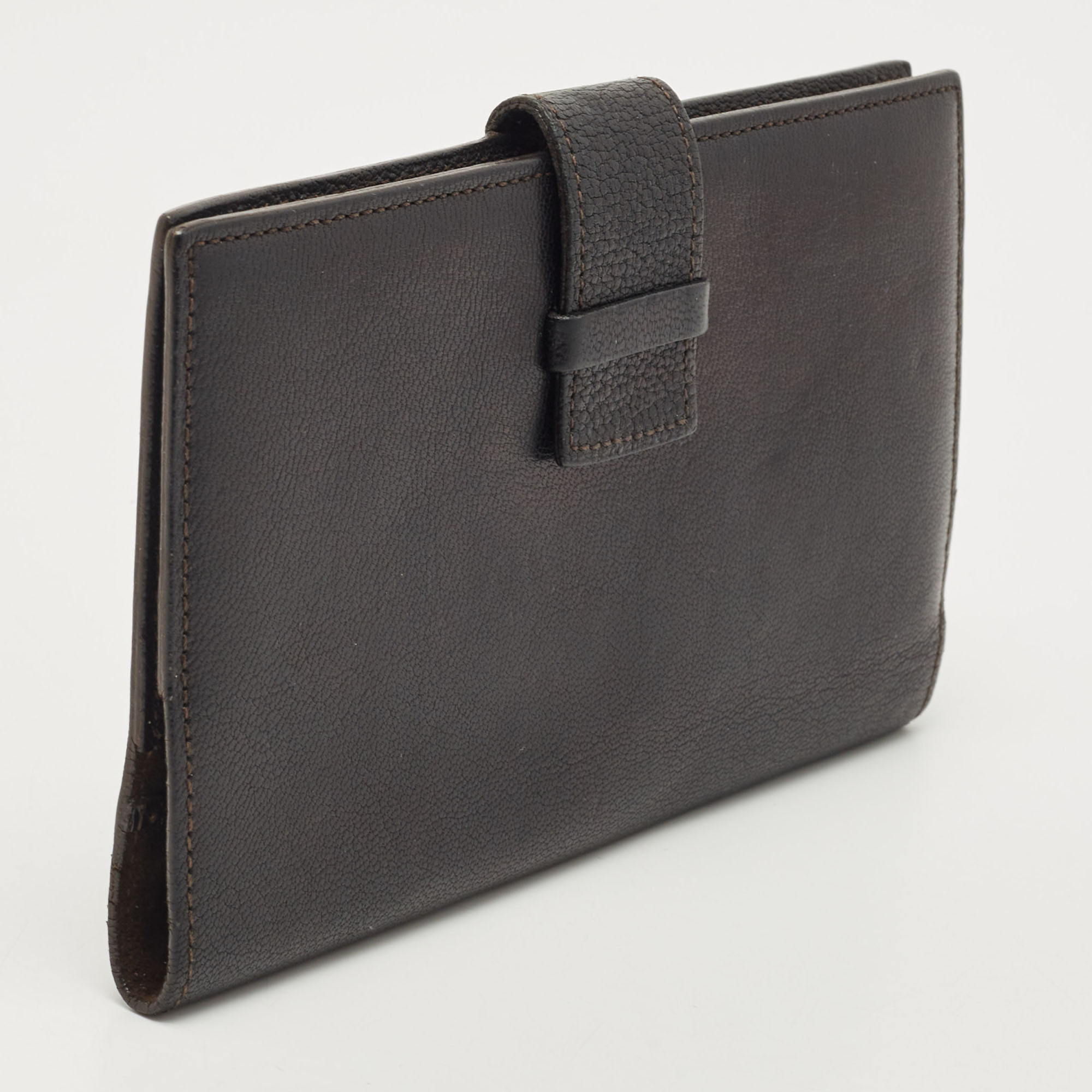 Cartier Dark Brown Leather Flap Passport Holder