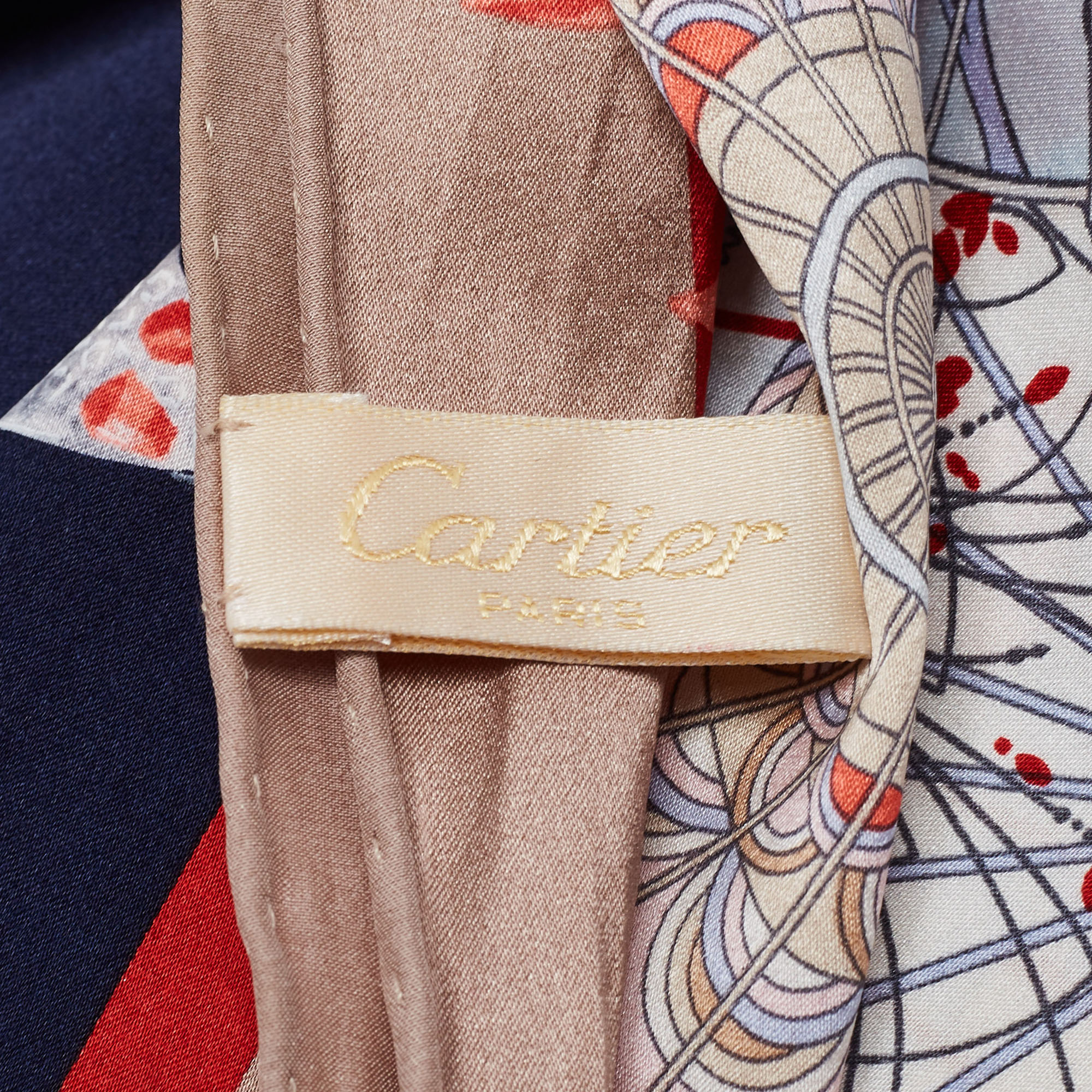 Cartier Navy Blue Floral Printed Silk Square Scarf