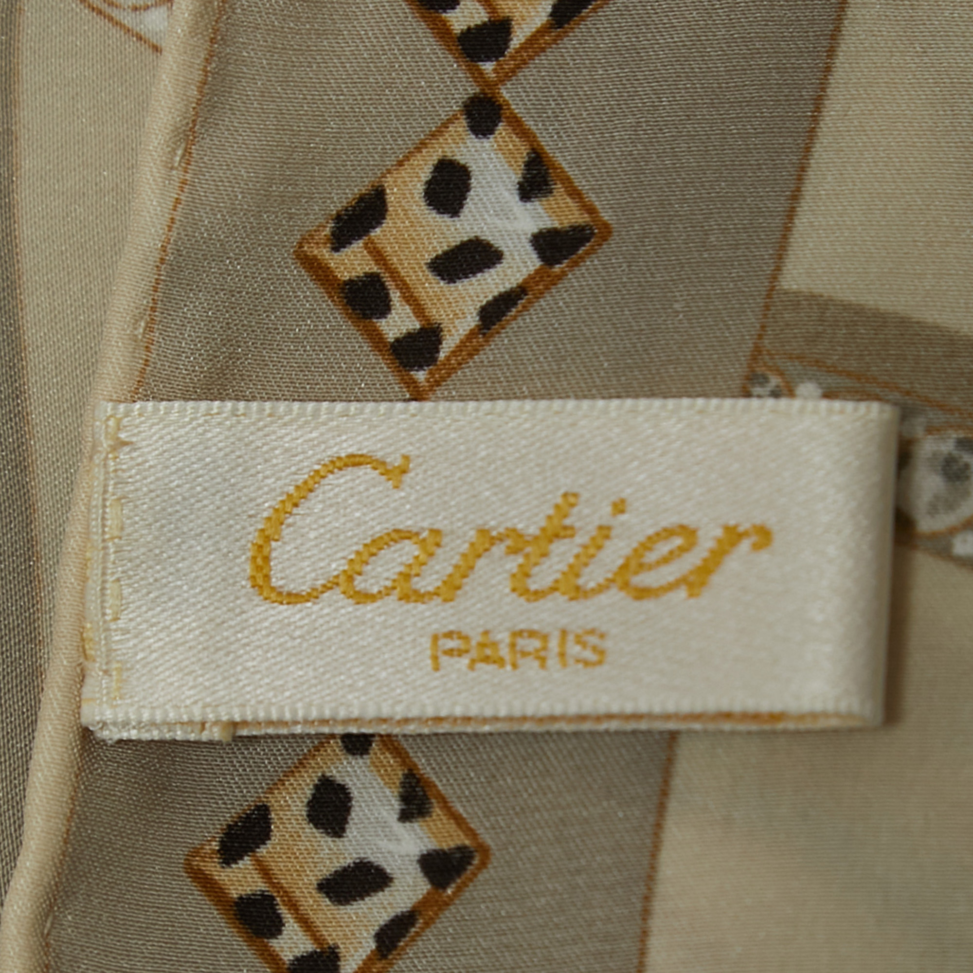 Cartier Cream Panthers & Hoops Print Silk Square Scarf