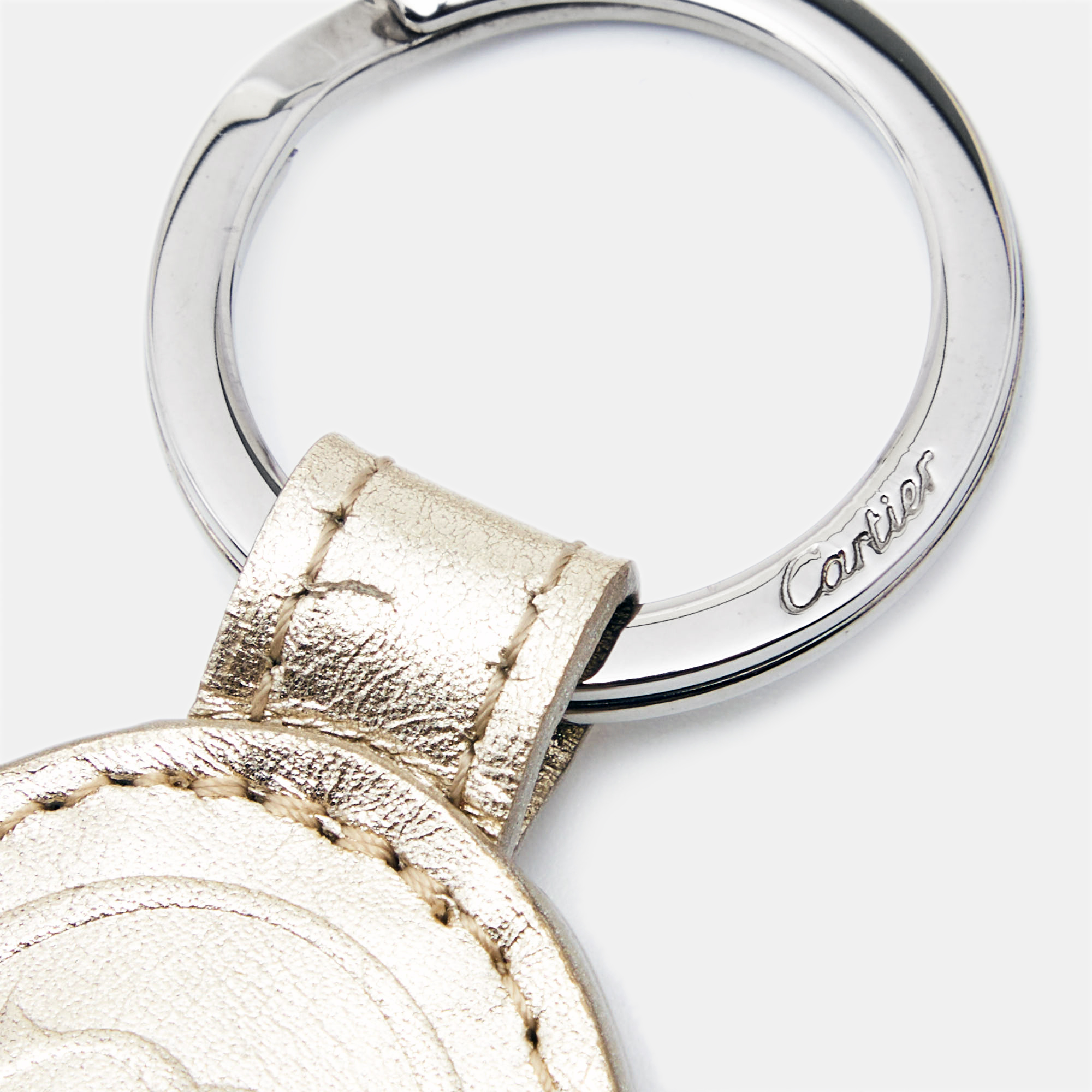 Cartier Gold Leather Must De Cartier Key Ring