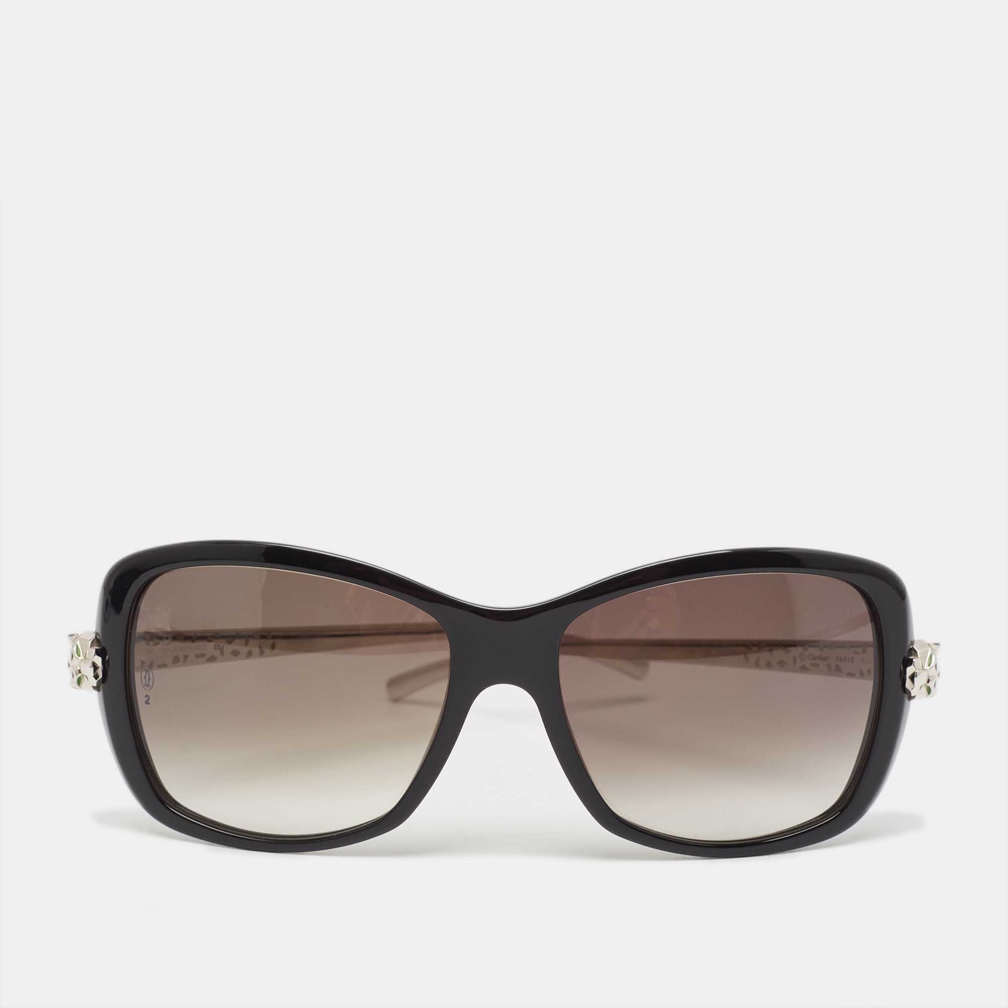 Cartier black gradient panth&egrave;re wild de cartier square sunglasses