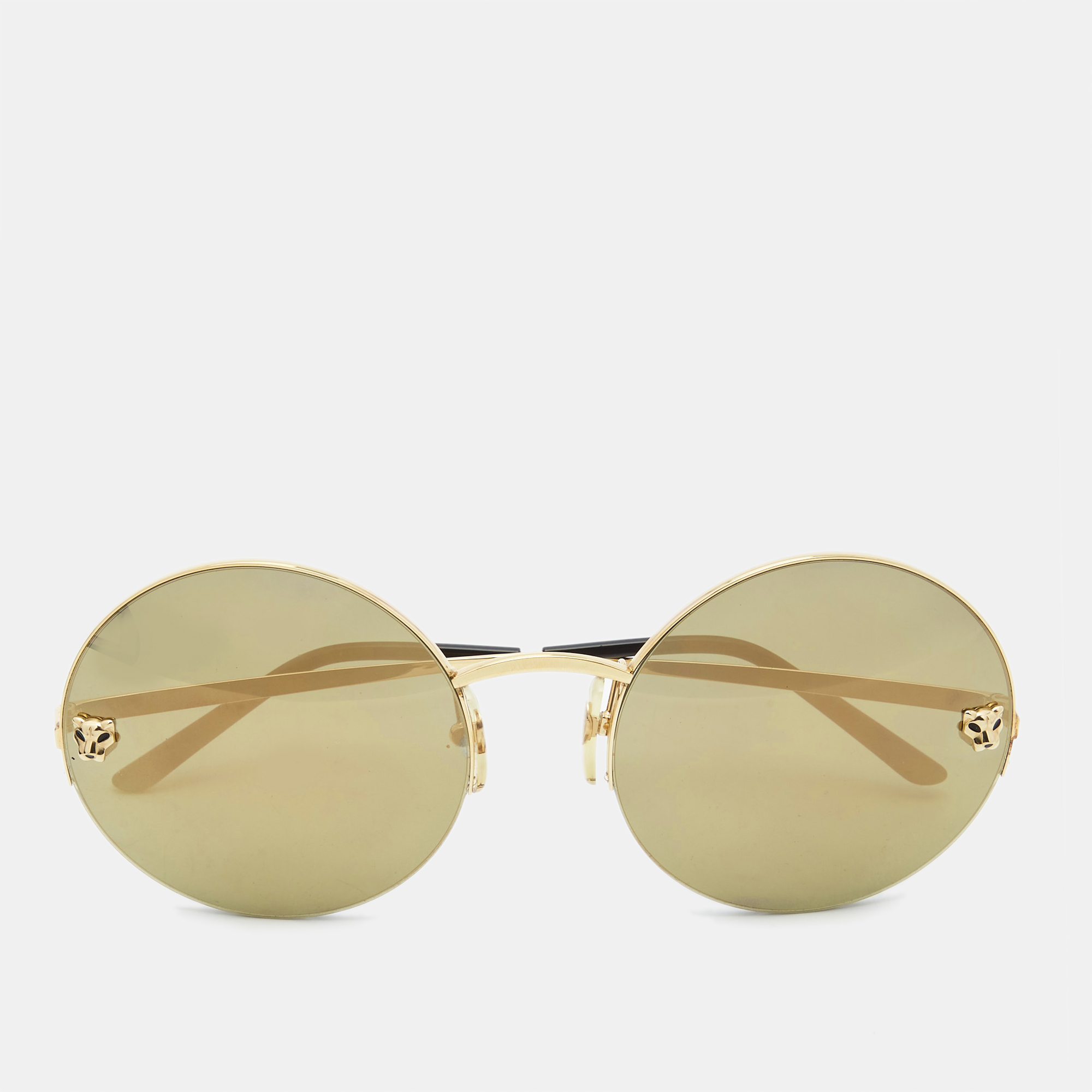 Cartier gold mirrored panthere de cartier round sunglasses