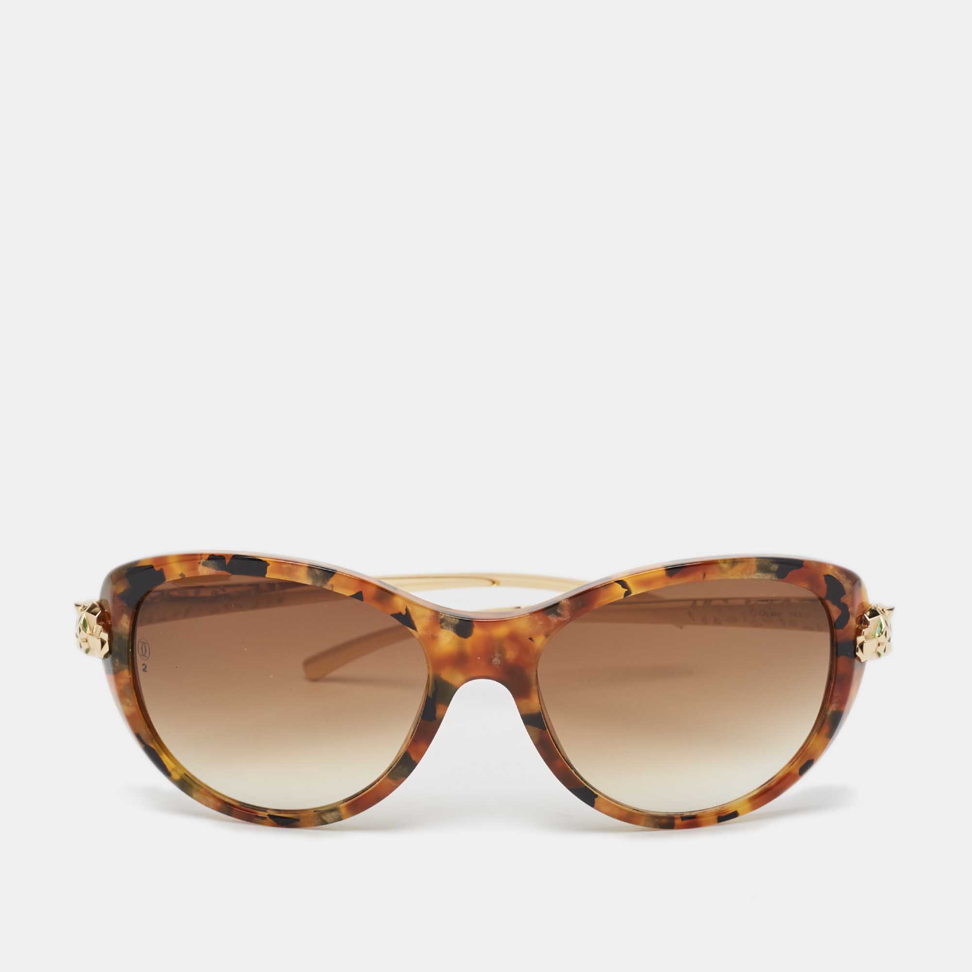 Cartier brown tortoise gradient panth&egrave;re de cartier cat eye sunglasses