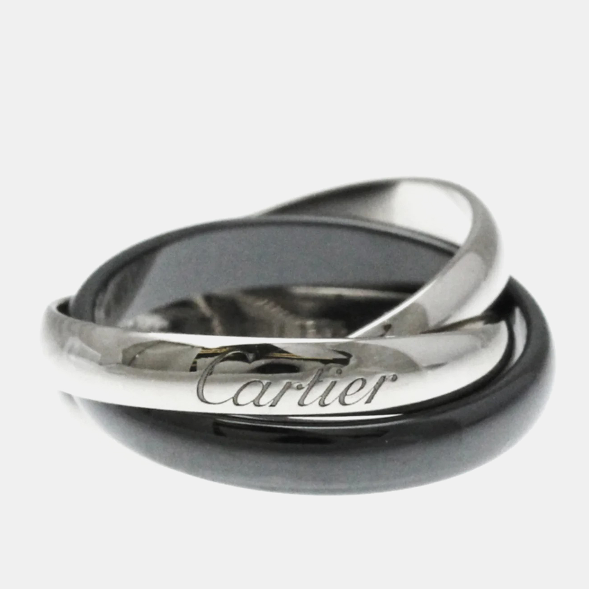 Cartier 18k white gold and ceramic trinity band ring eu 54