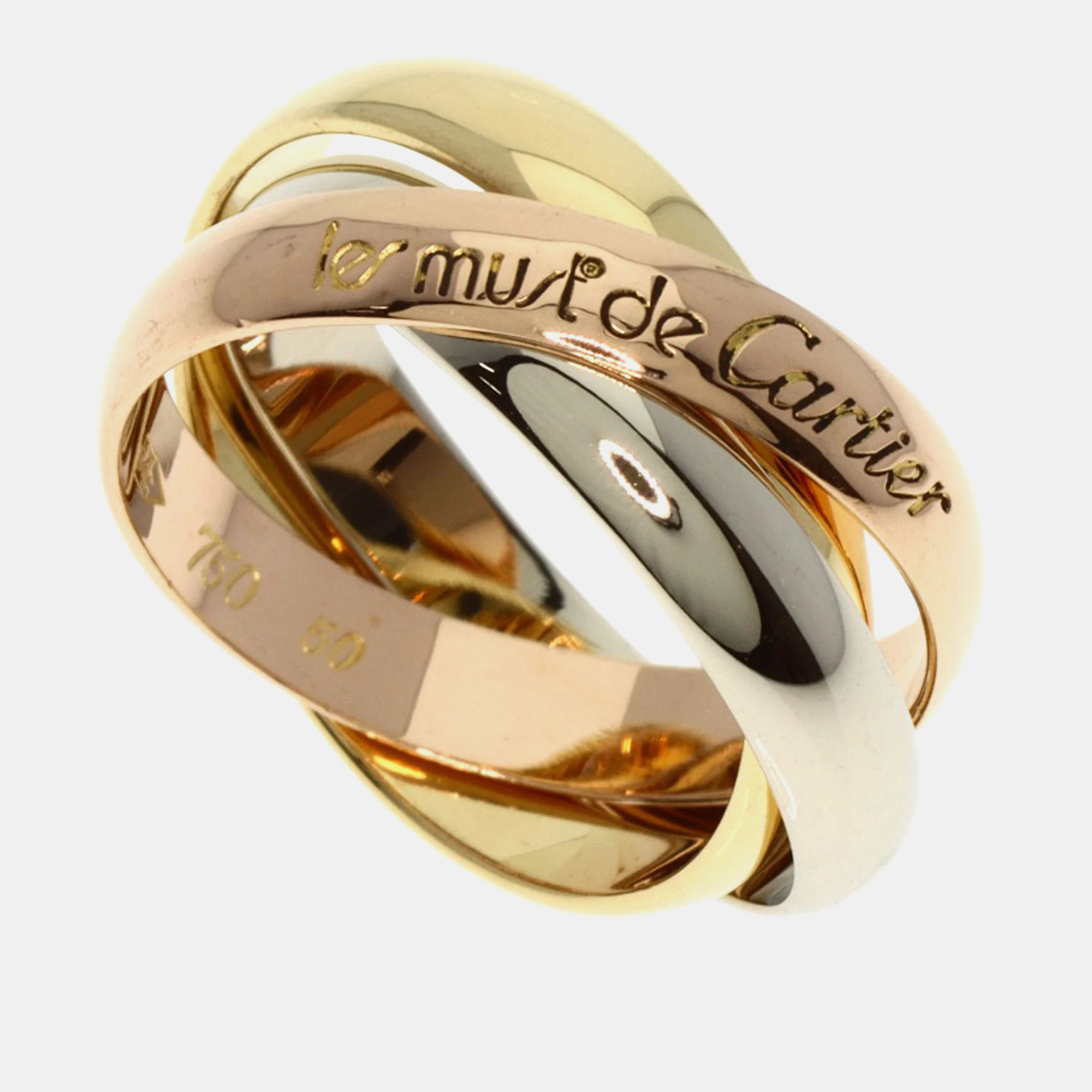 Cartier 18k yellow, rose, white gold trinity band ring eu 50