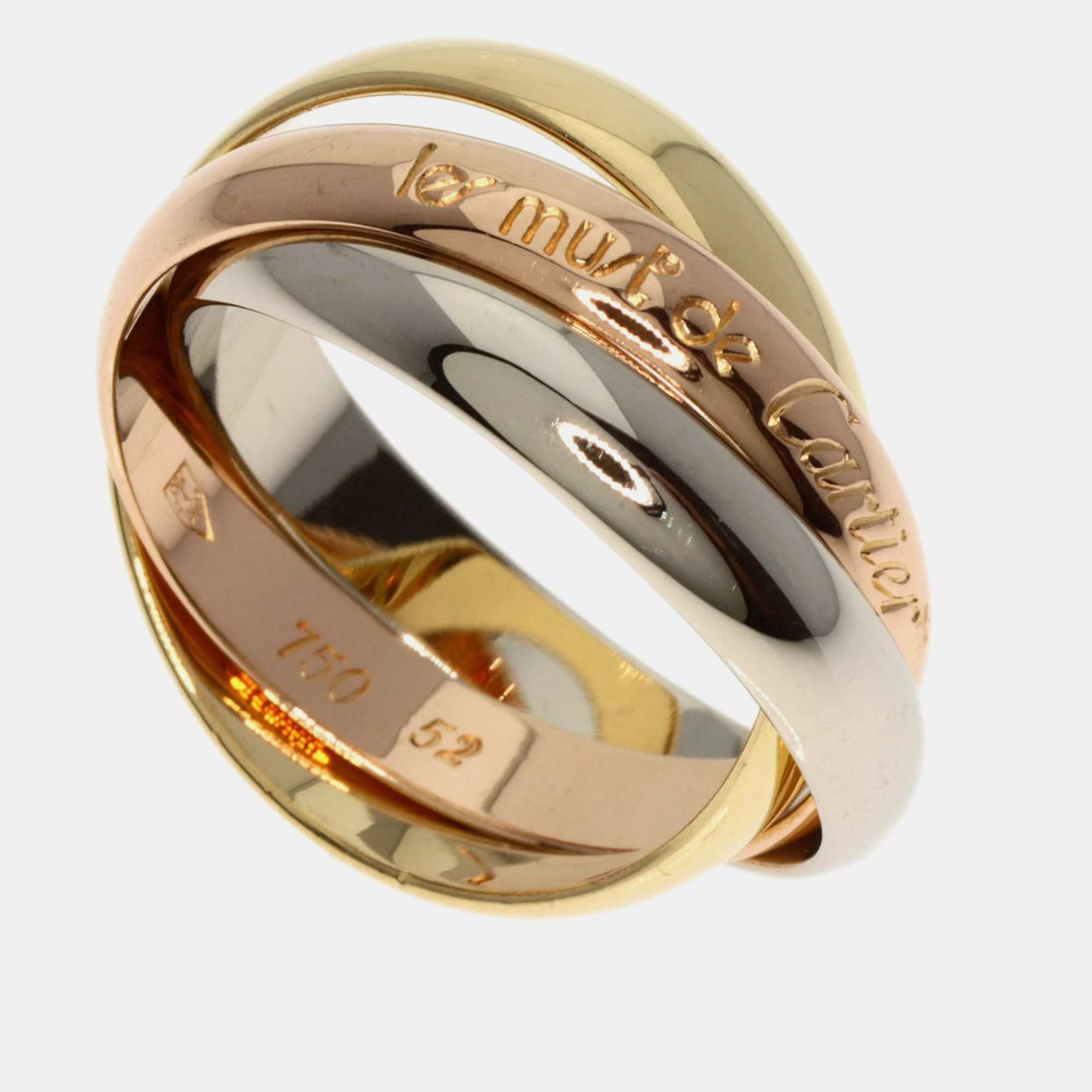 Cartier 18k yellow, rose, white gold trinity band ring eu 52