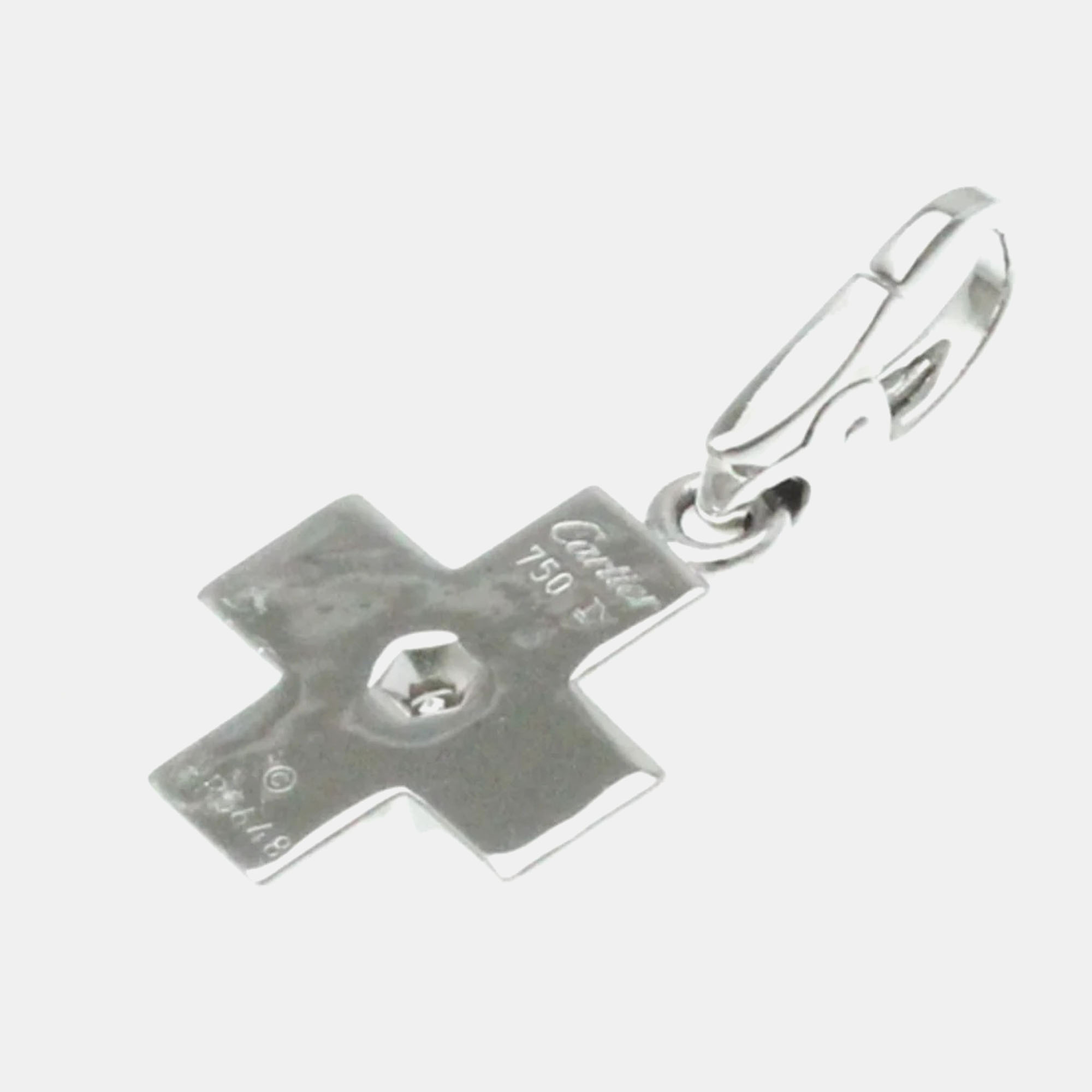 Cartier 18K White Gold And Diamond Cross Charm