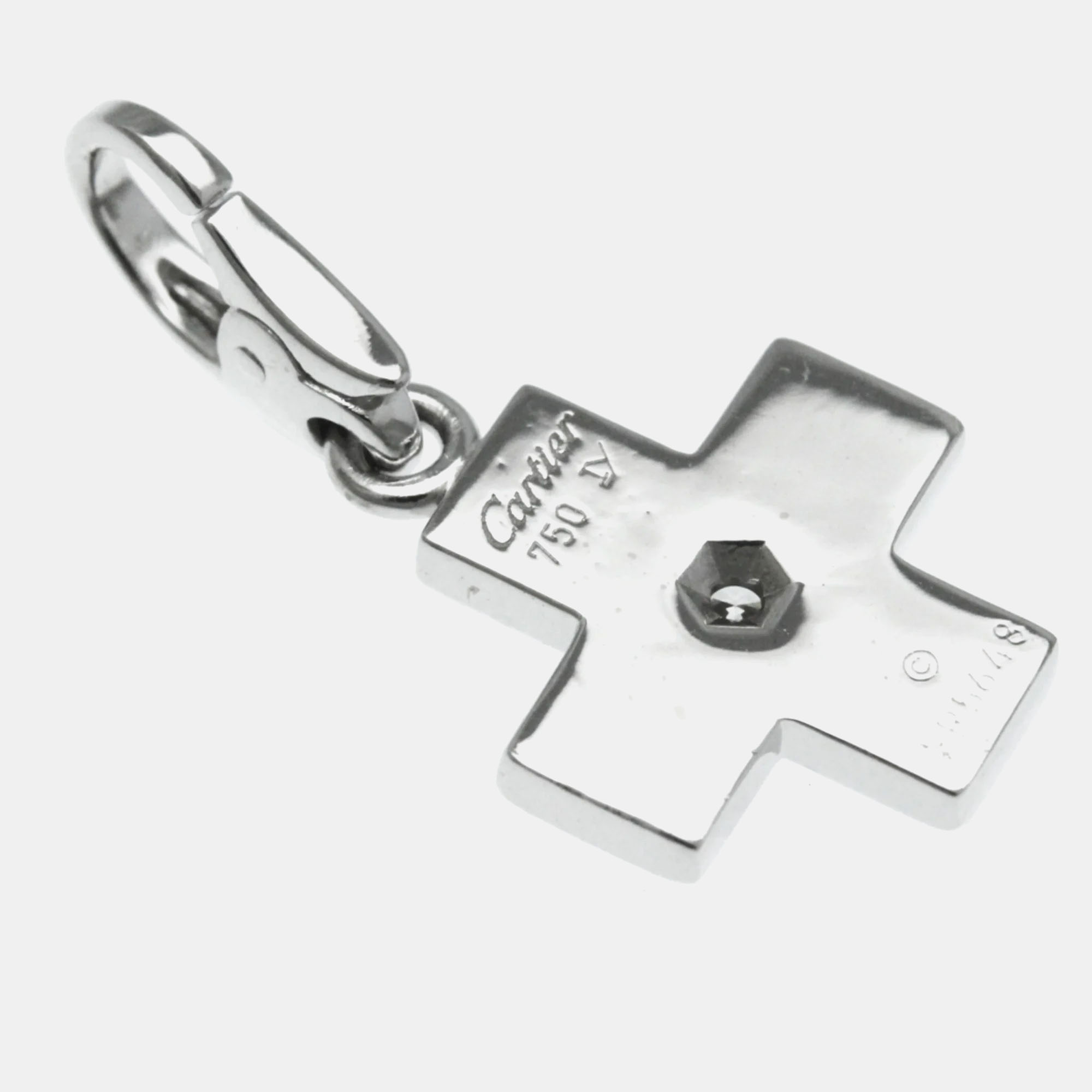 Cartier 18K White Gold And Diamond Cross Charm