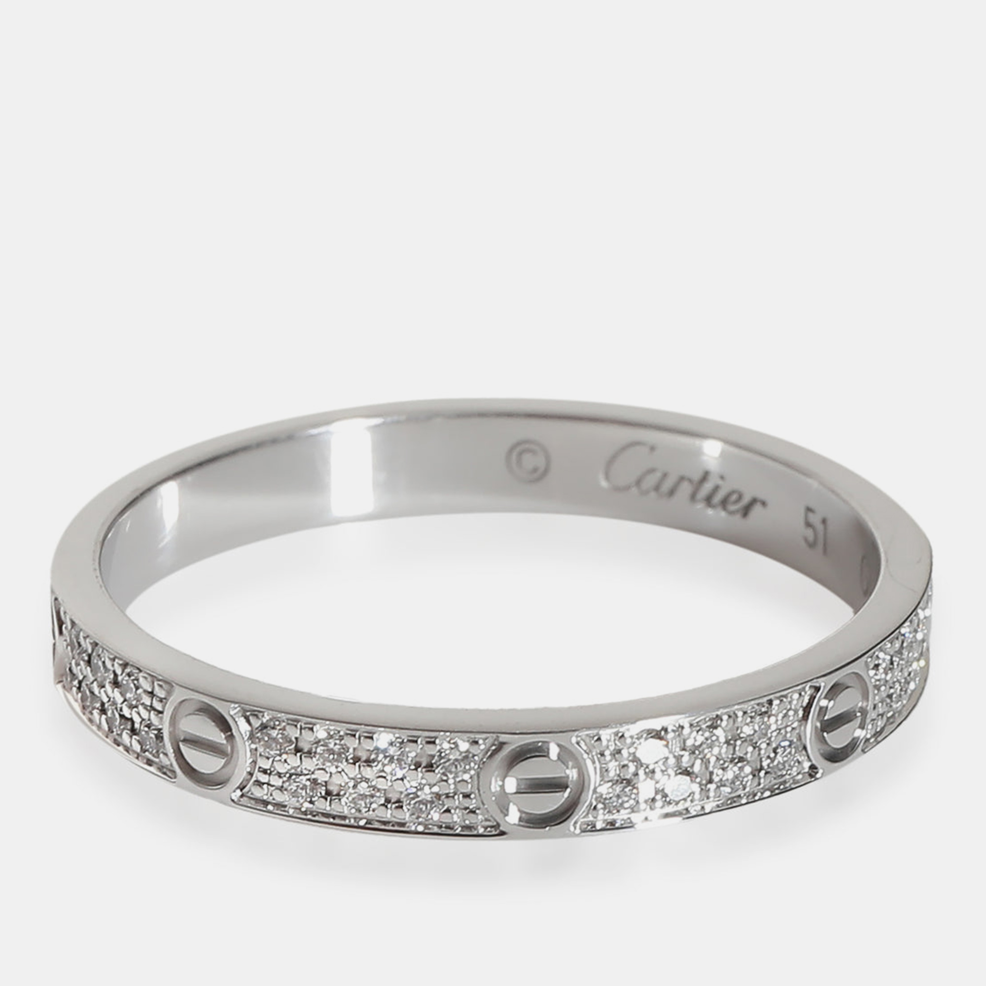 Cartier White Gold Love Wedding Pave Small Diamond Band EU 51