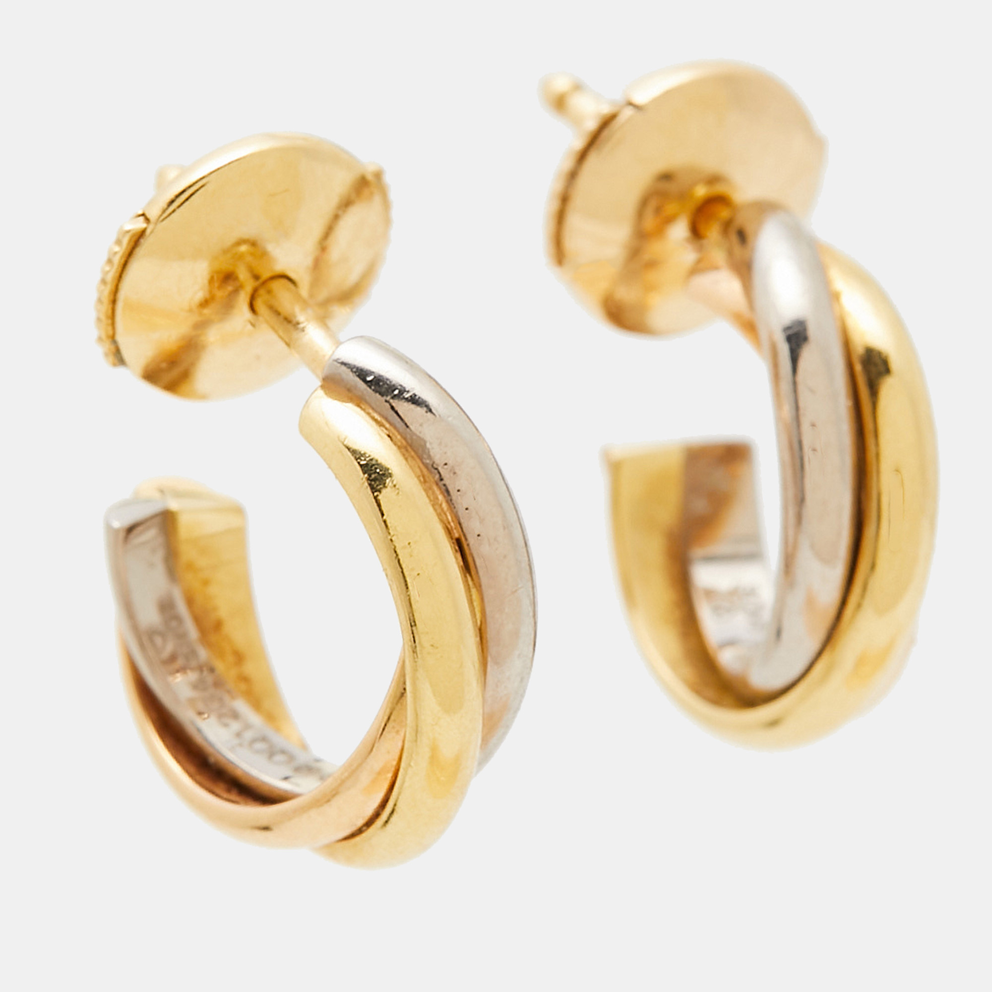 Cartier Trinity 18K Three Tone Gold Hoop Earrings