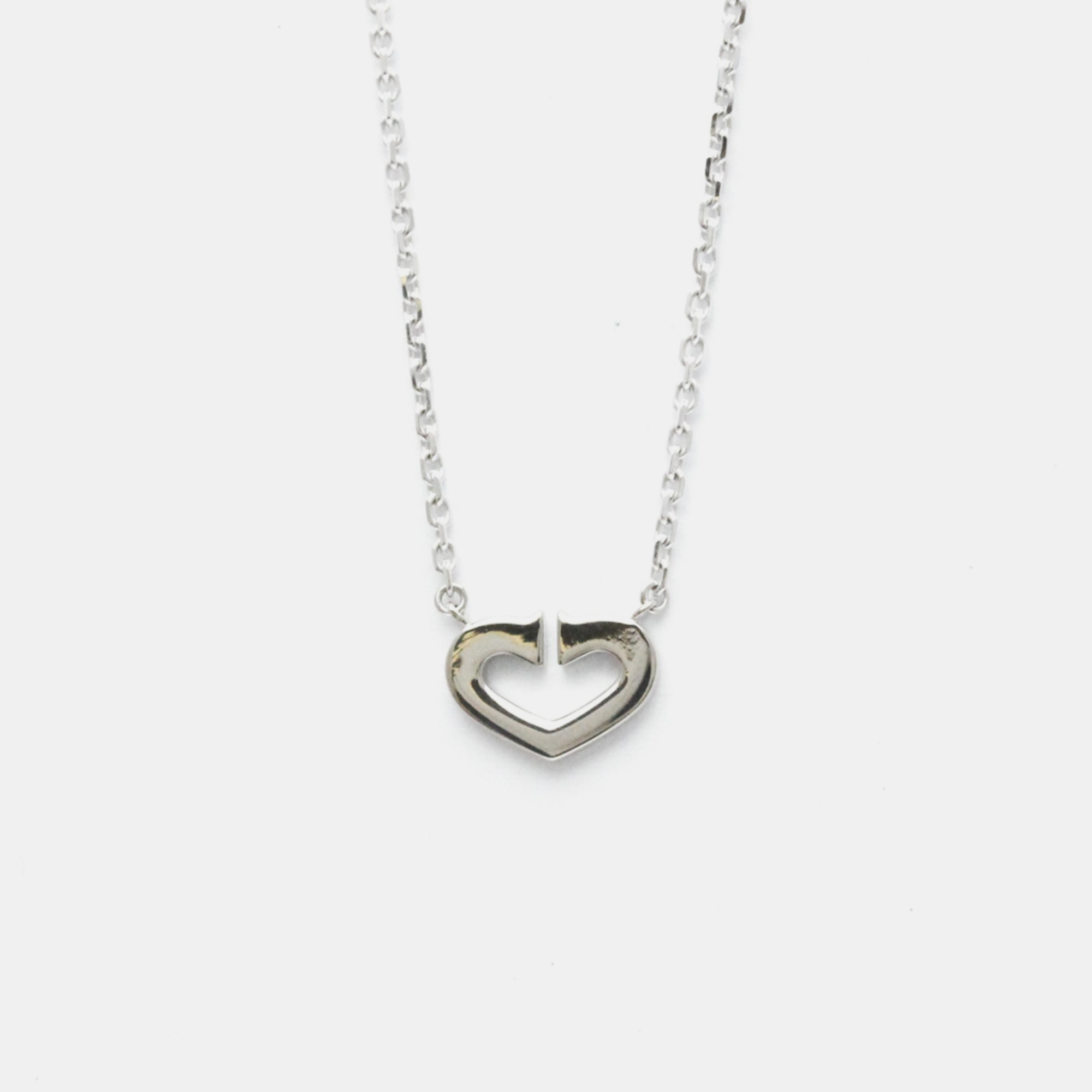 Cartier 18K White Gold Heart C Diamond Necklace