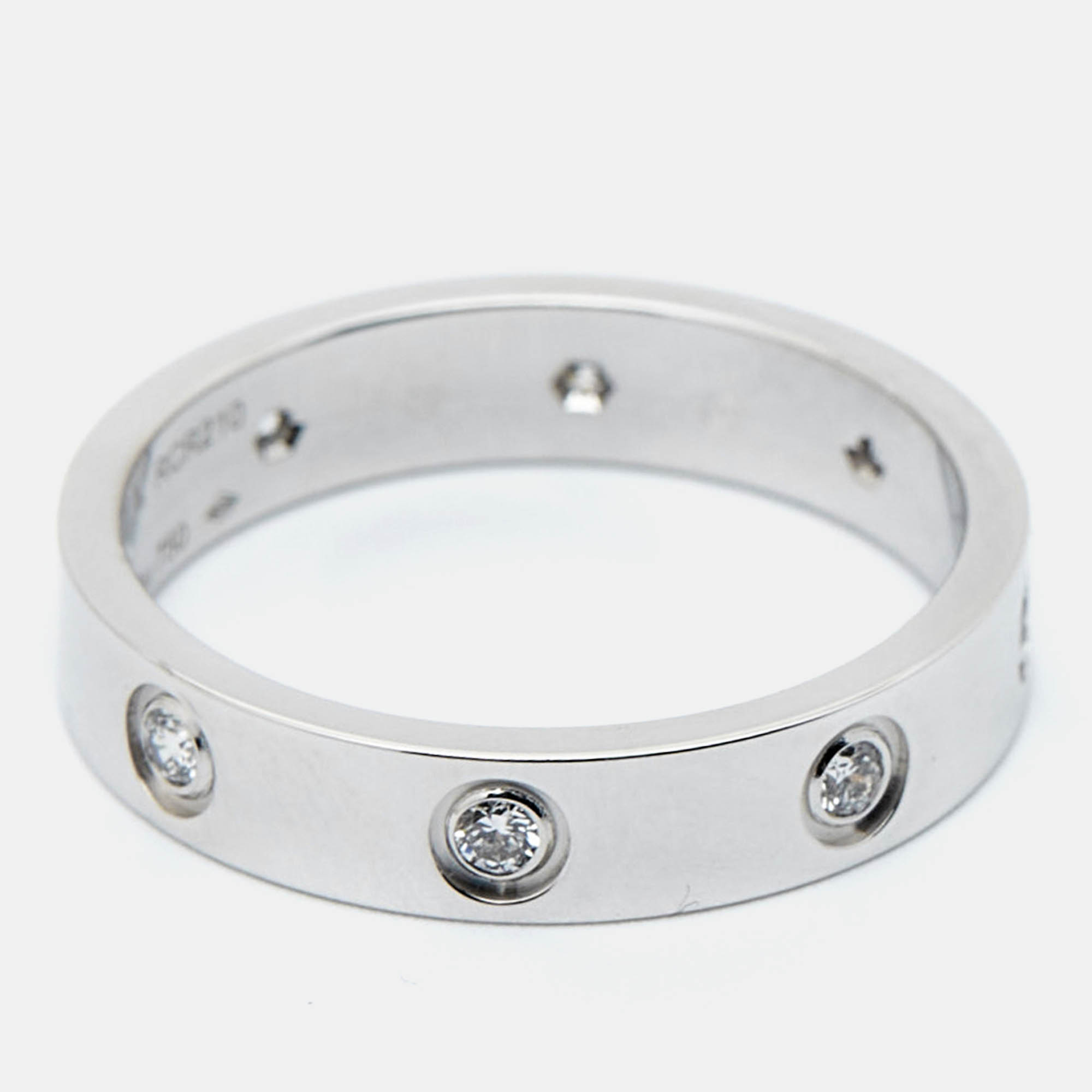 Cartier Love 8 Diamond 18k White Gold Ring Size 54