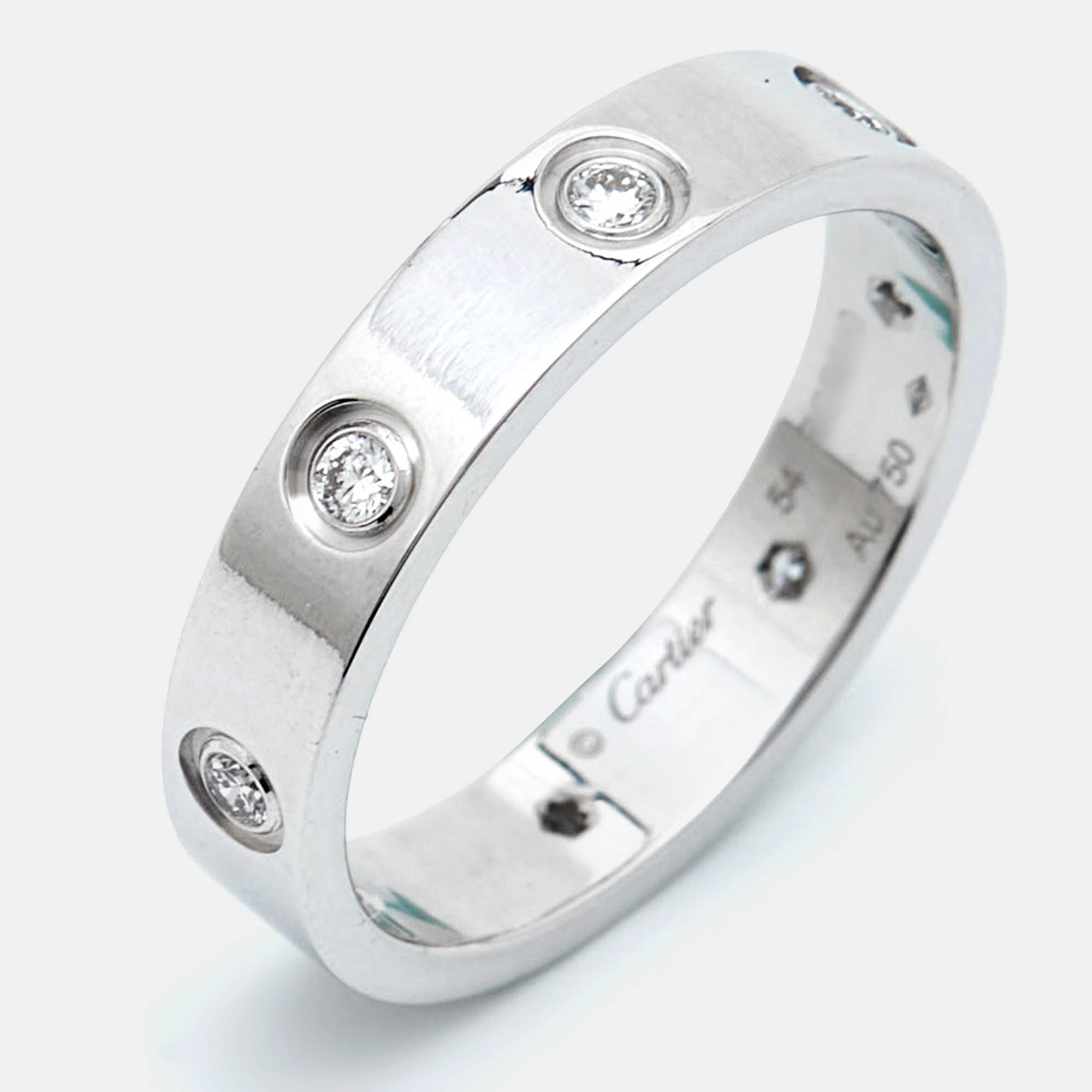 Cartier Love 8 Diamond 18k White Gold Ring Size 54