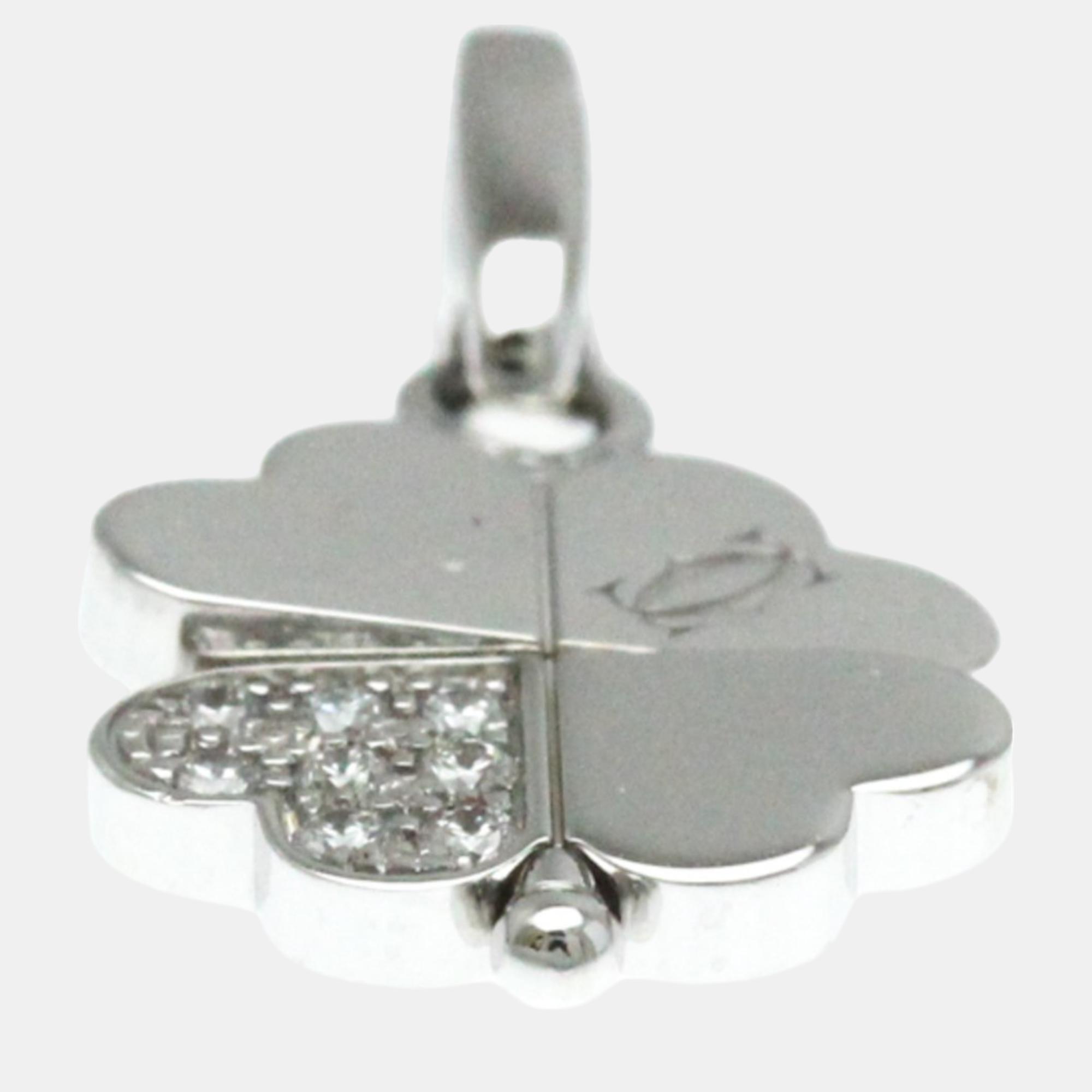 Cartier 18K White Gold And Diamond 4 Leaf Clover Pendant Charm