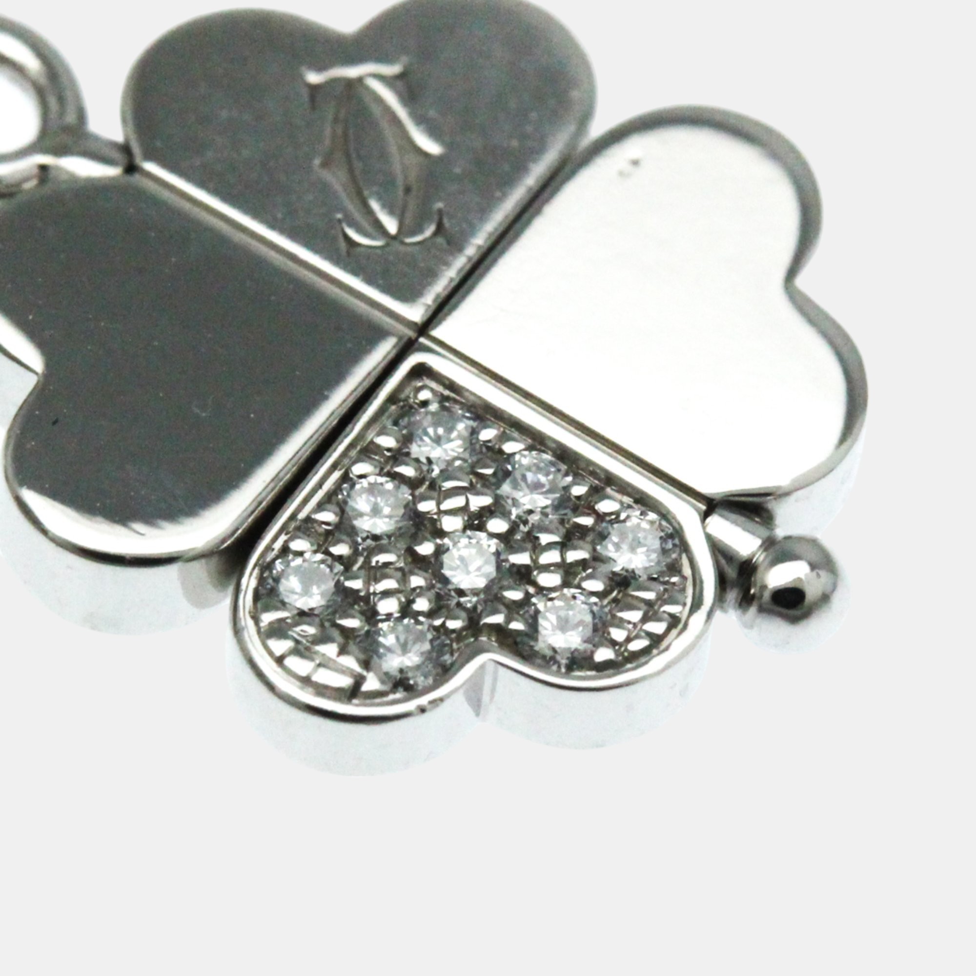 Cartier 18K White Gold And Diamond 4 Leaf Clover Pendant Charm