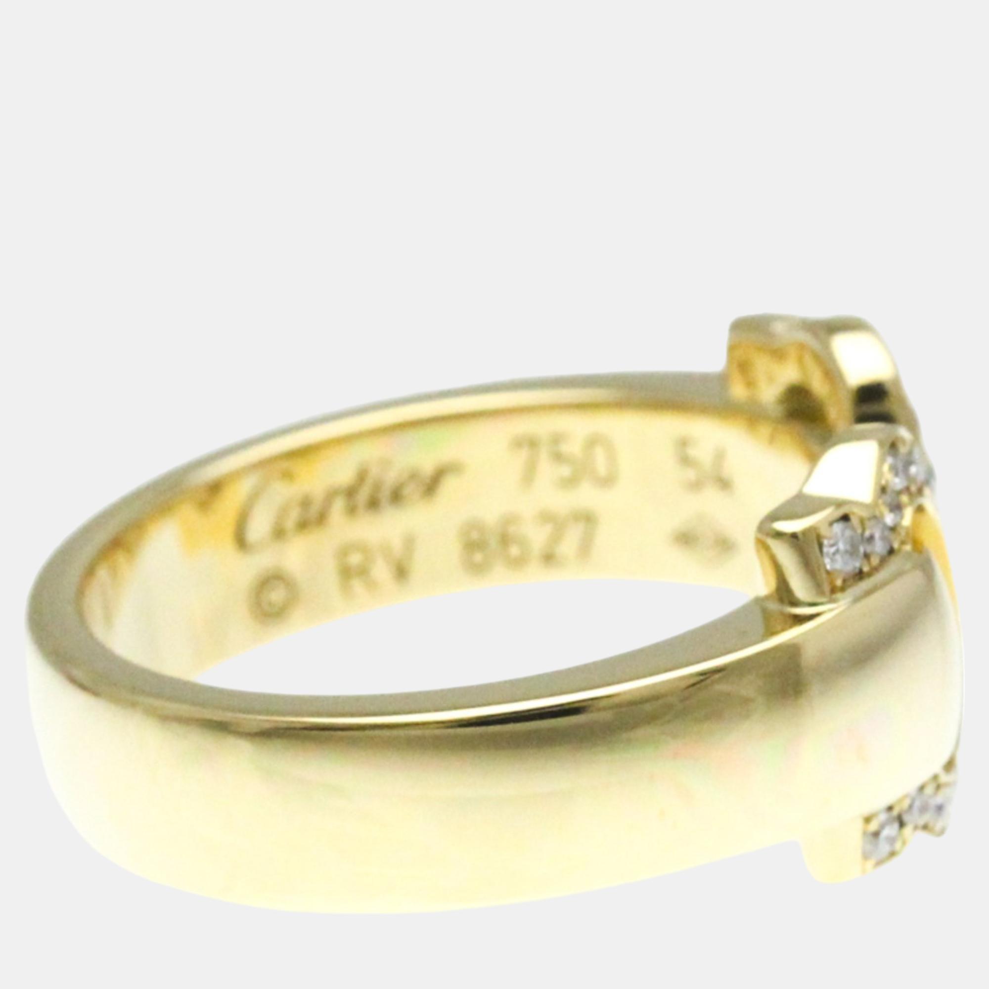 Cartier 18K Yellow Gold And Diamond C De Cartier Band Ring EU 54