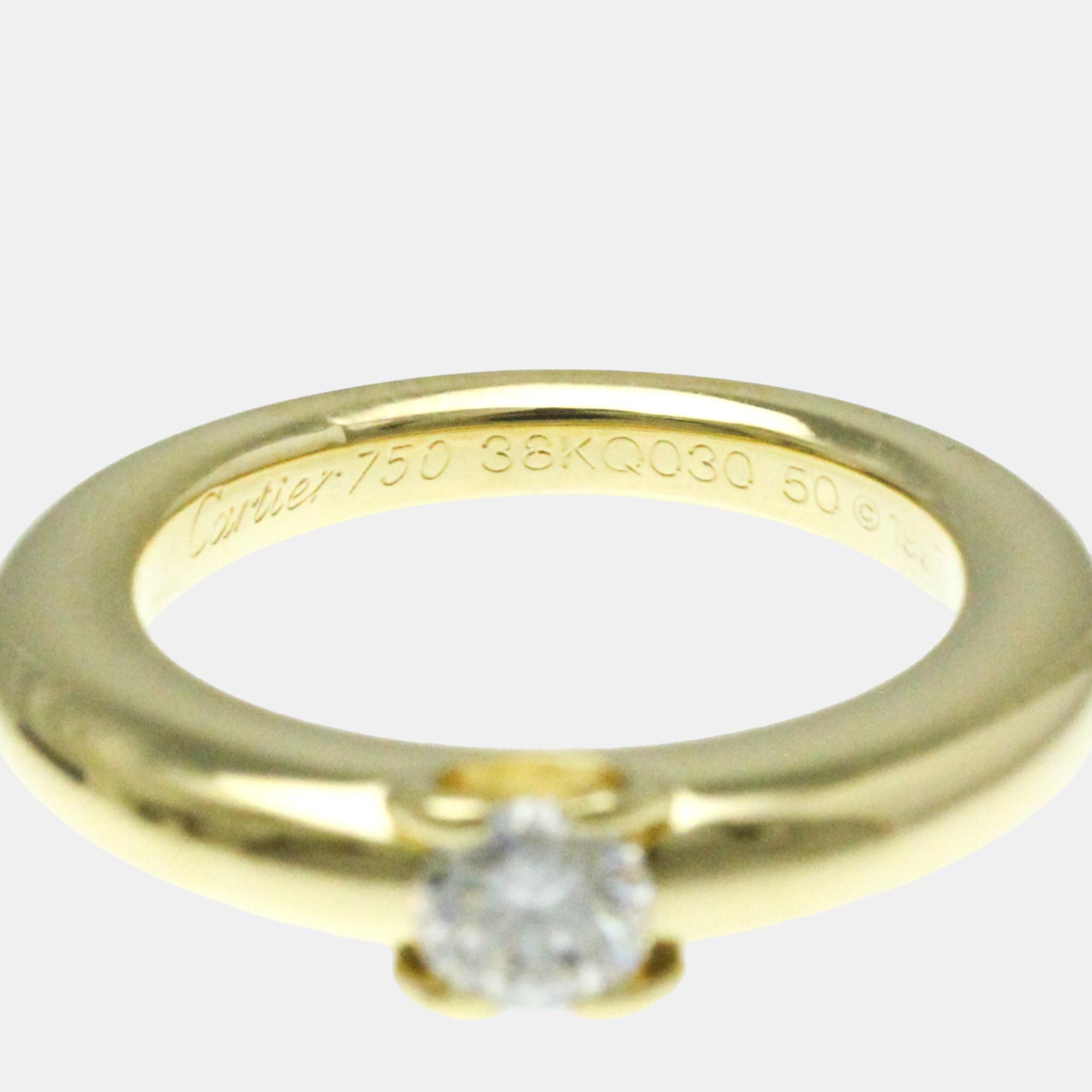 Cartier 18K Yellow Gold And Diamond C De Cartier Solitaire Ring EU 50