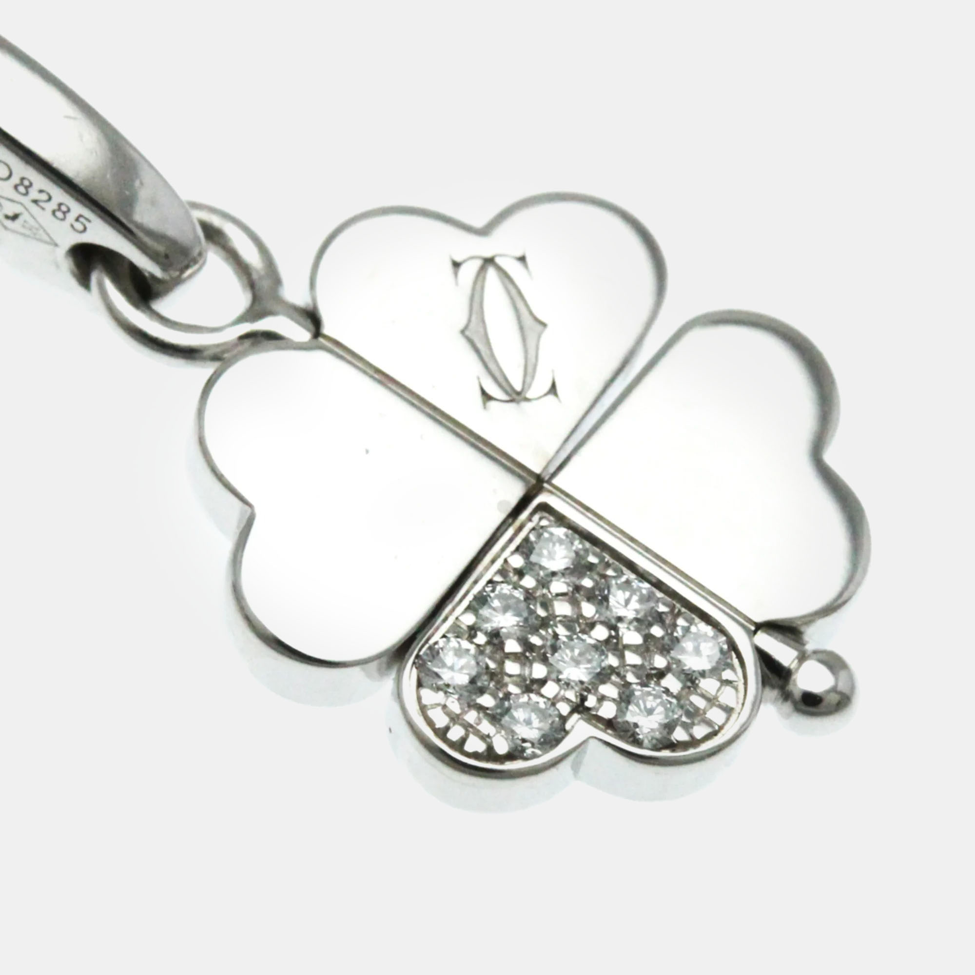 Cartier 18K White Gold And Diamond 4 Leaf Clover Pendant Charm