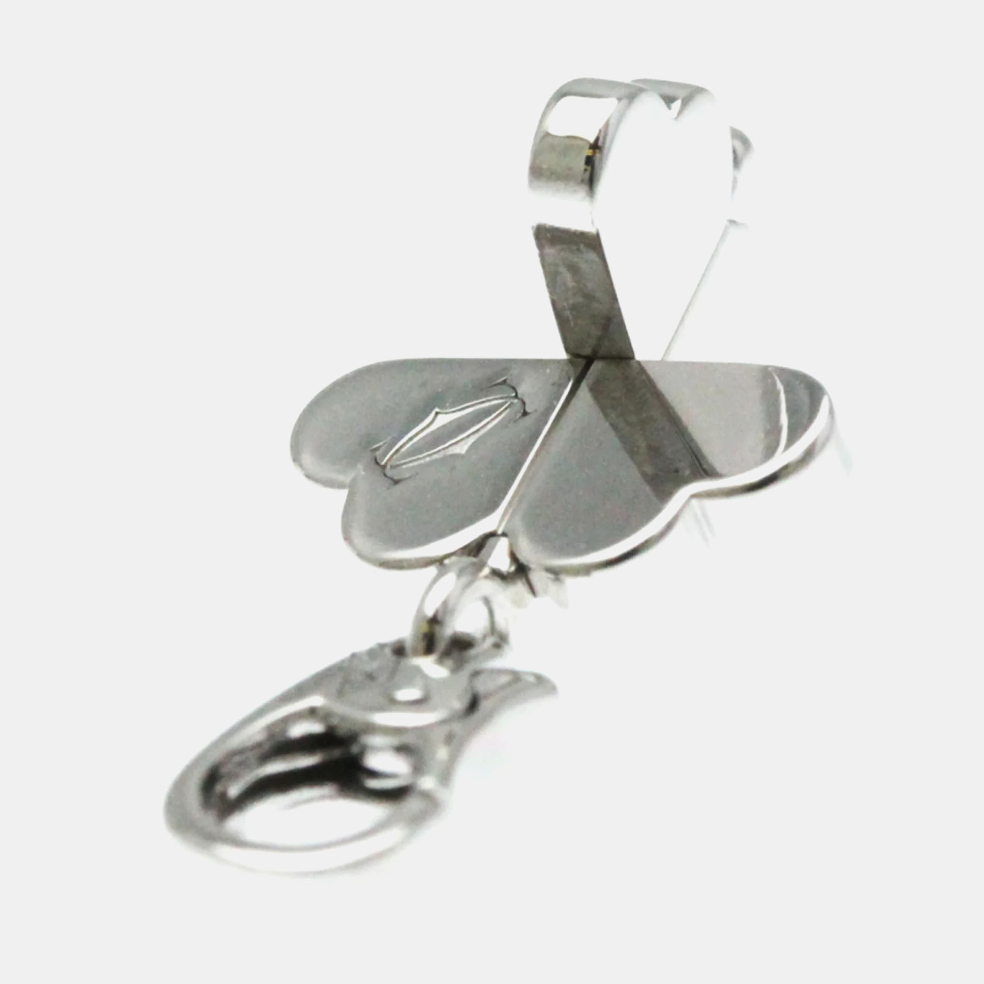 Cartier 18K White Gold And Diamond 4 Leaf Clover Pendant Charm