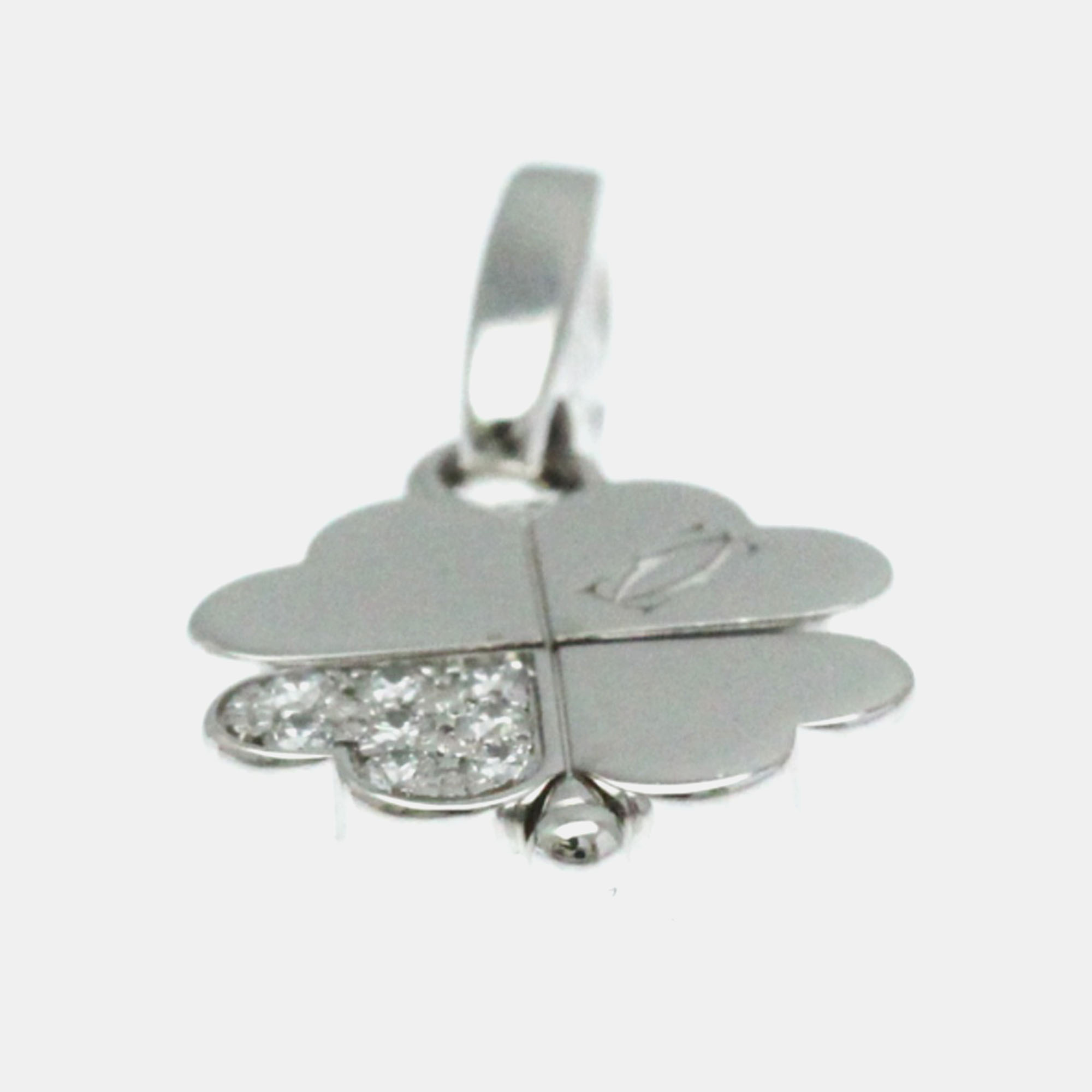 Cartier 18K White Gold And Diamond 4 Leaf Clover Pendant Charm