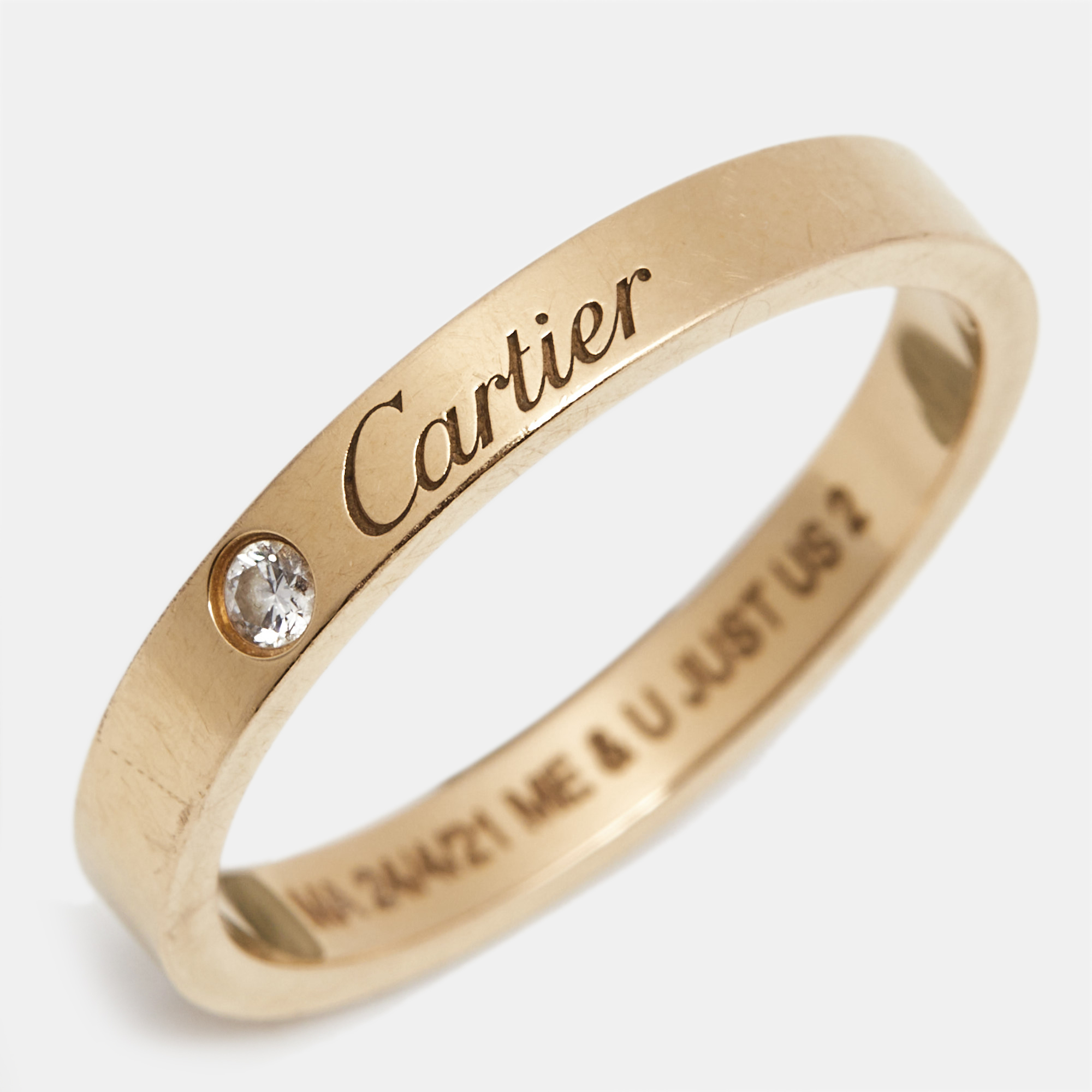 Cartier C De Cartier Diamond 18k Rose Gold Wedding Band Ring Size 60