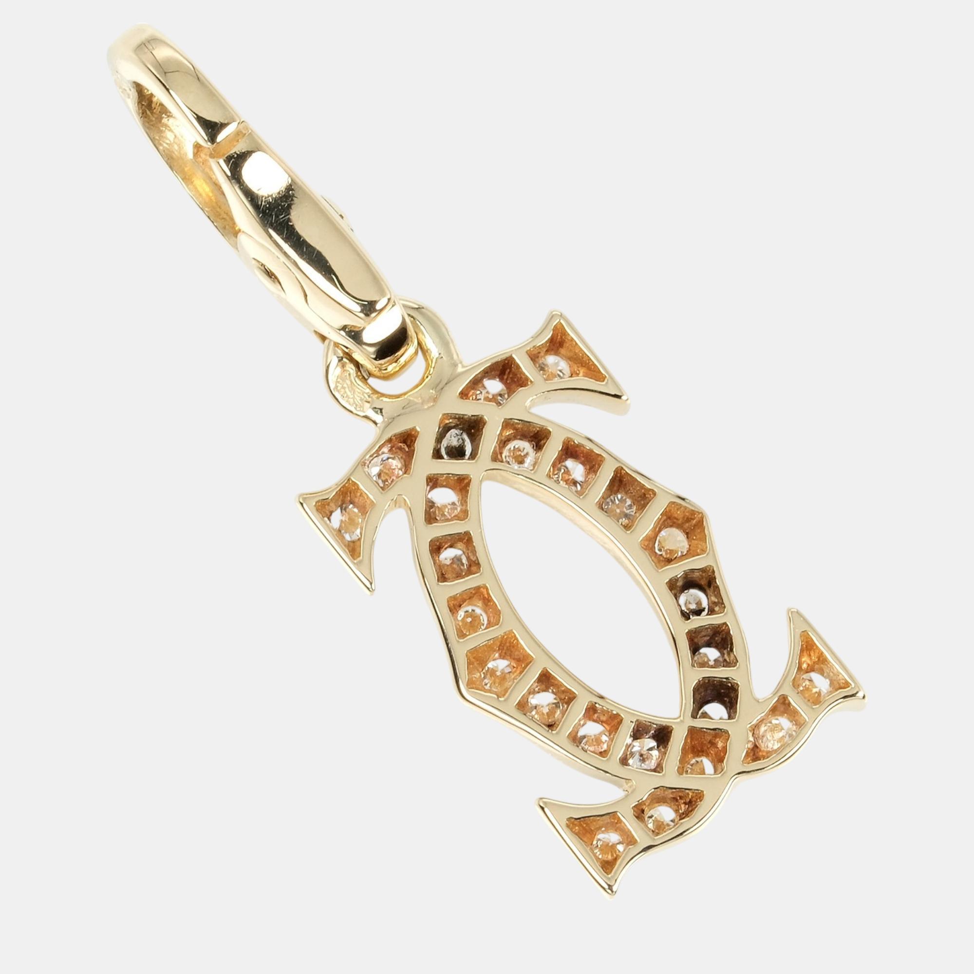 Cartier 18K Yellow Gold Diamond 2C Pendant Charm