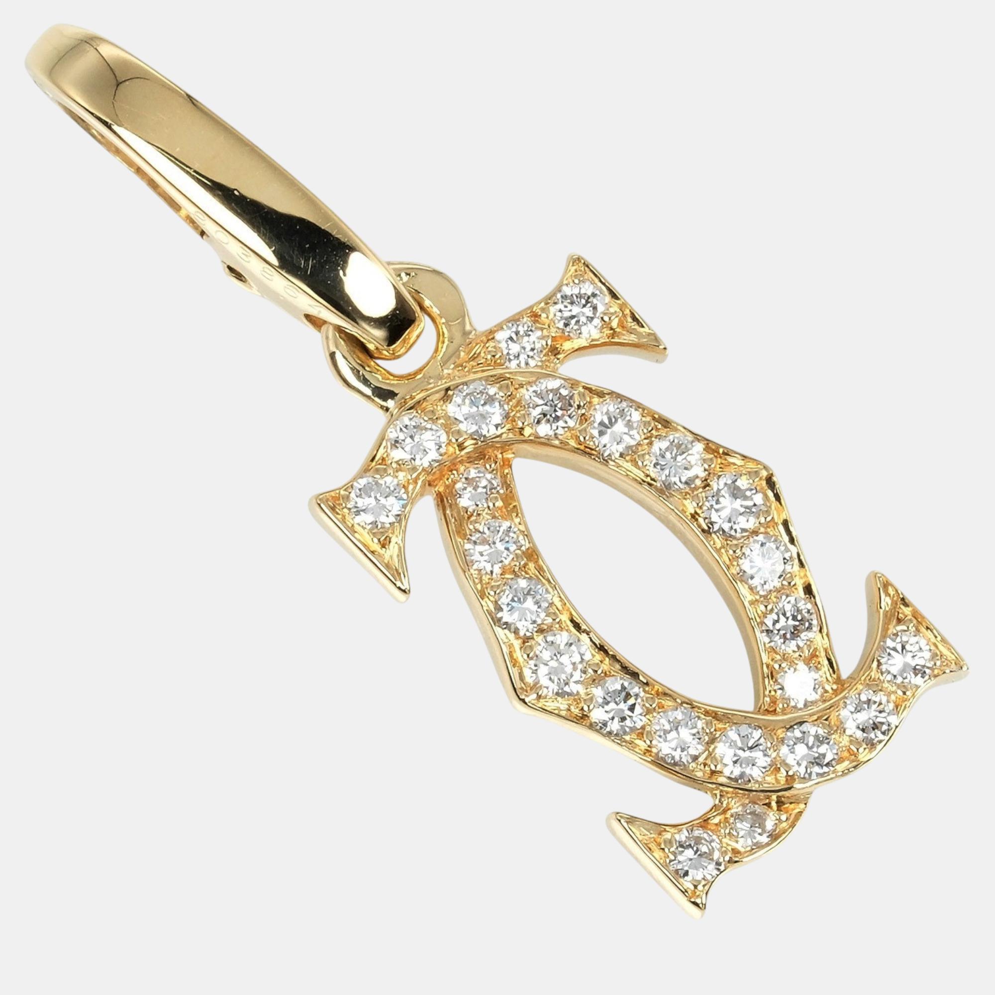 Cartier 18K Yellow Gold Diamond 2C Pendant Charm